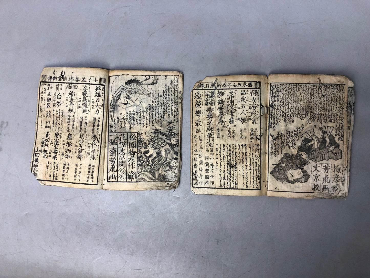 Y8299 WOODBLOCK PRINT 2 Japanese books Yoshitora Ezoushi Japan Ukiyoe antique