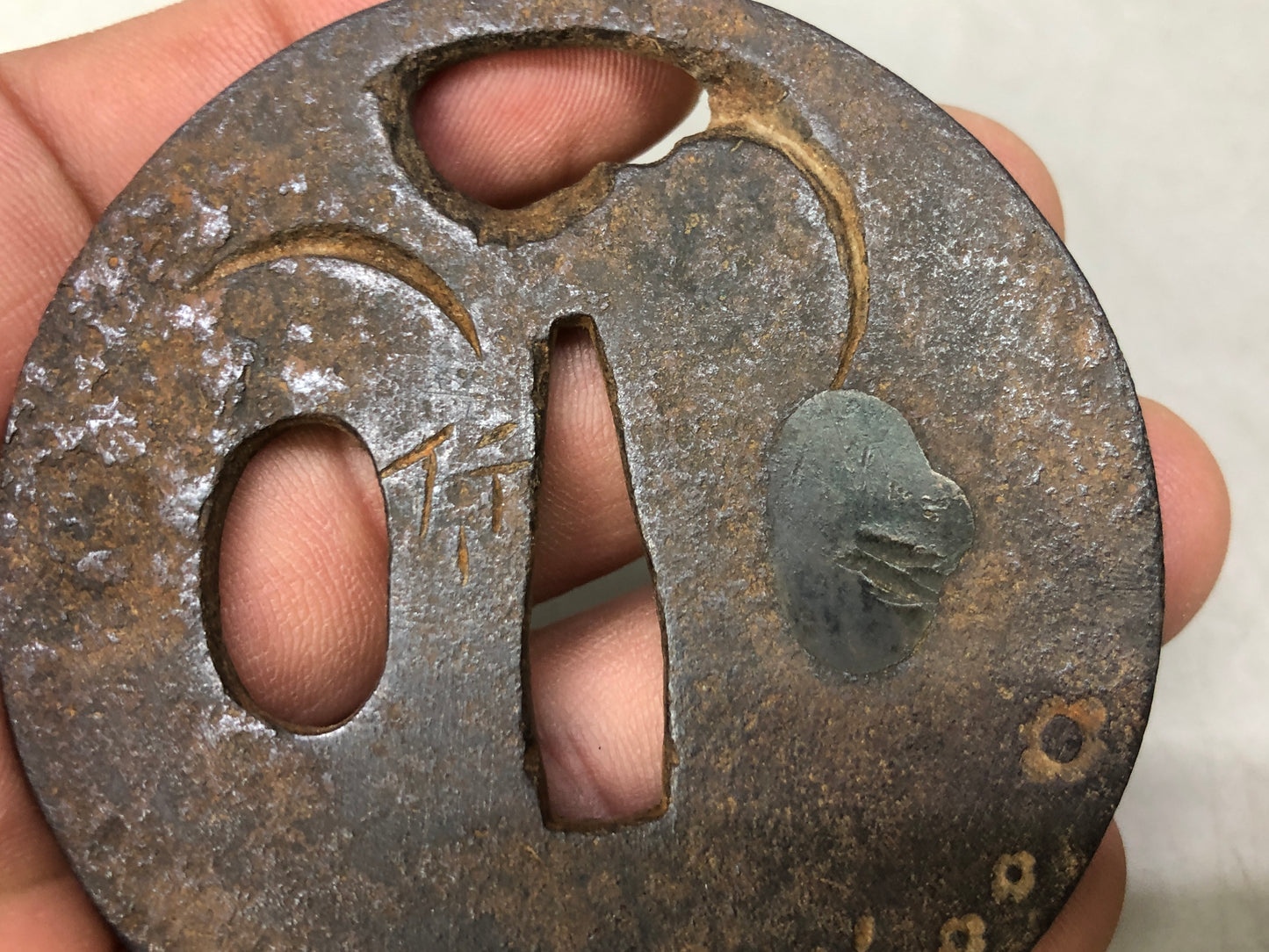 Y8307 TSUBA Iron sword guard signed Japan samurai katana koshirae edo bushi