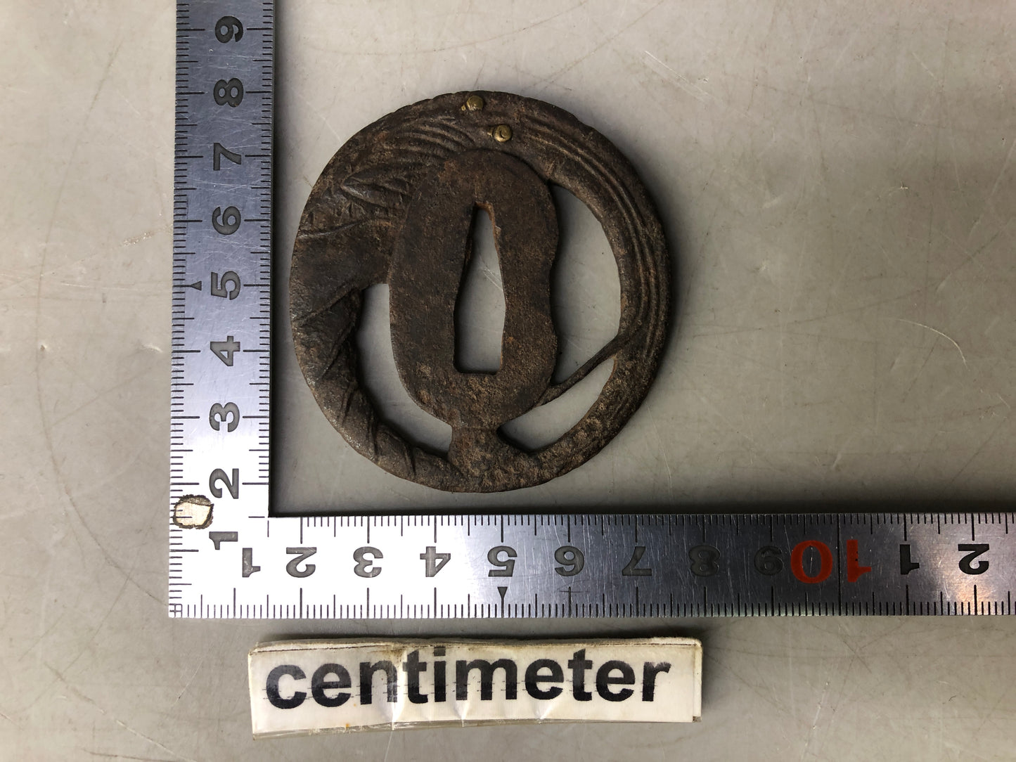 Y8312 TSUBA Iron sword guard Shrimp inlay Japan samurai katana koshirae edo