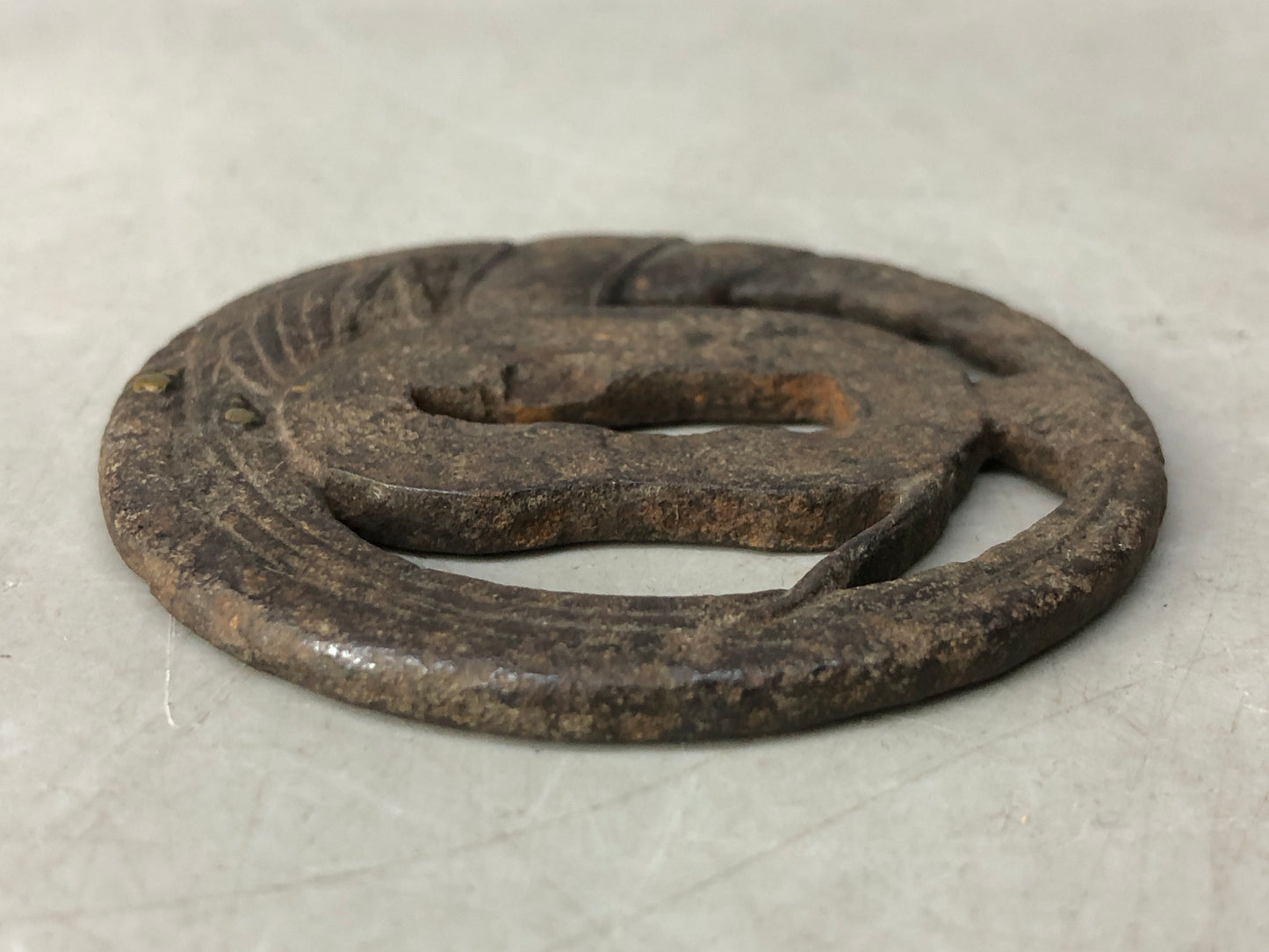 Y8312 TSUBA Iron sword guard Shrimp inlay Japan samurai katana koshirae edo