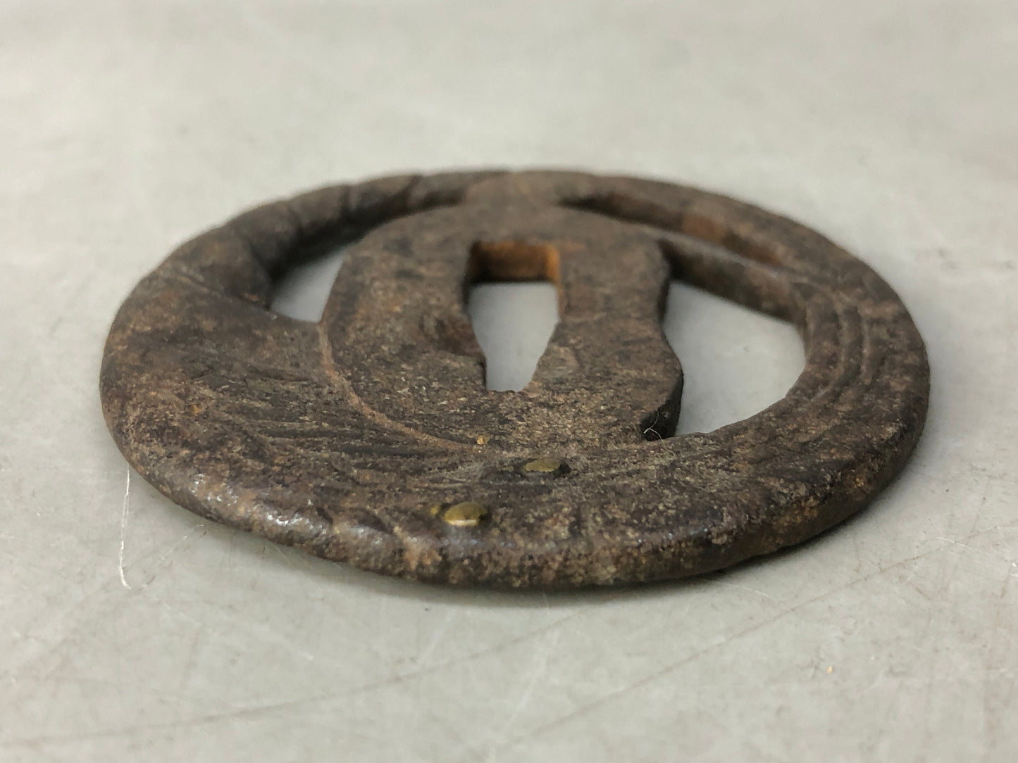 Y8312 TSUBA Iron sword guard Shrimp inlay Japan samurai katana koshirae edo