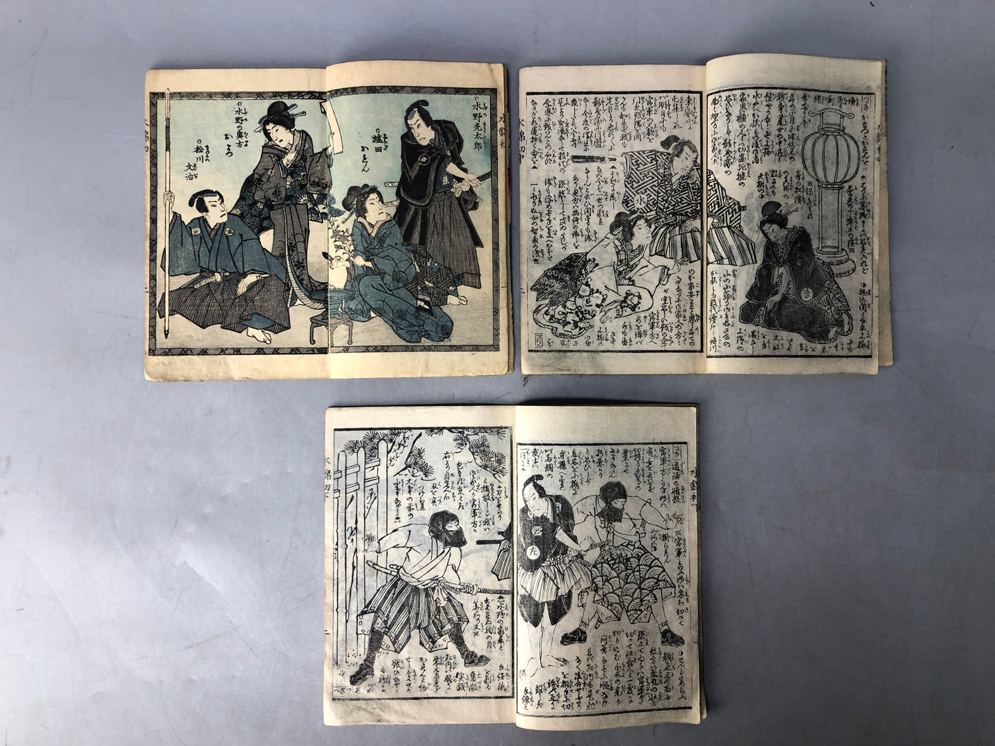 Y8319 BOOK 3 Japanese illustrated story books set Kunimasa Ezoushi Japan antique