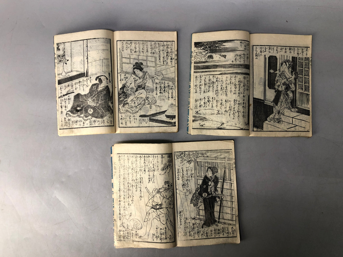 Y8319 BOOK 3 Japanese illustrated story books set Kunimasa Ezoushi Japan antique