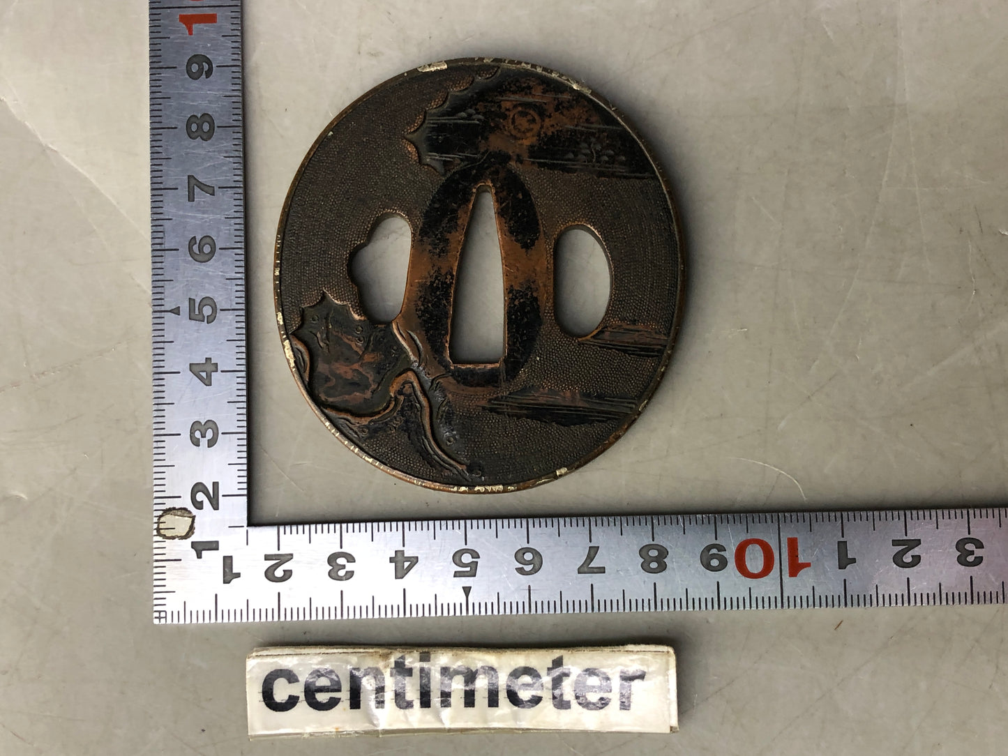 Y8322 TSUBA Copper sword guard engraving Japan samurai katana koshirae edo bus