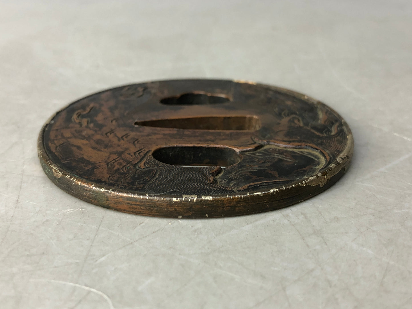 Y8322 TSUBA Copper sword guard engraving Japan samurai katana koshirae edo bus