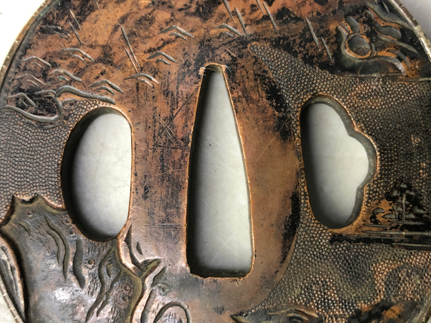 Y8322 TSUBA Copper sword guard engraving Japan samurai katana koshirae edo bus