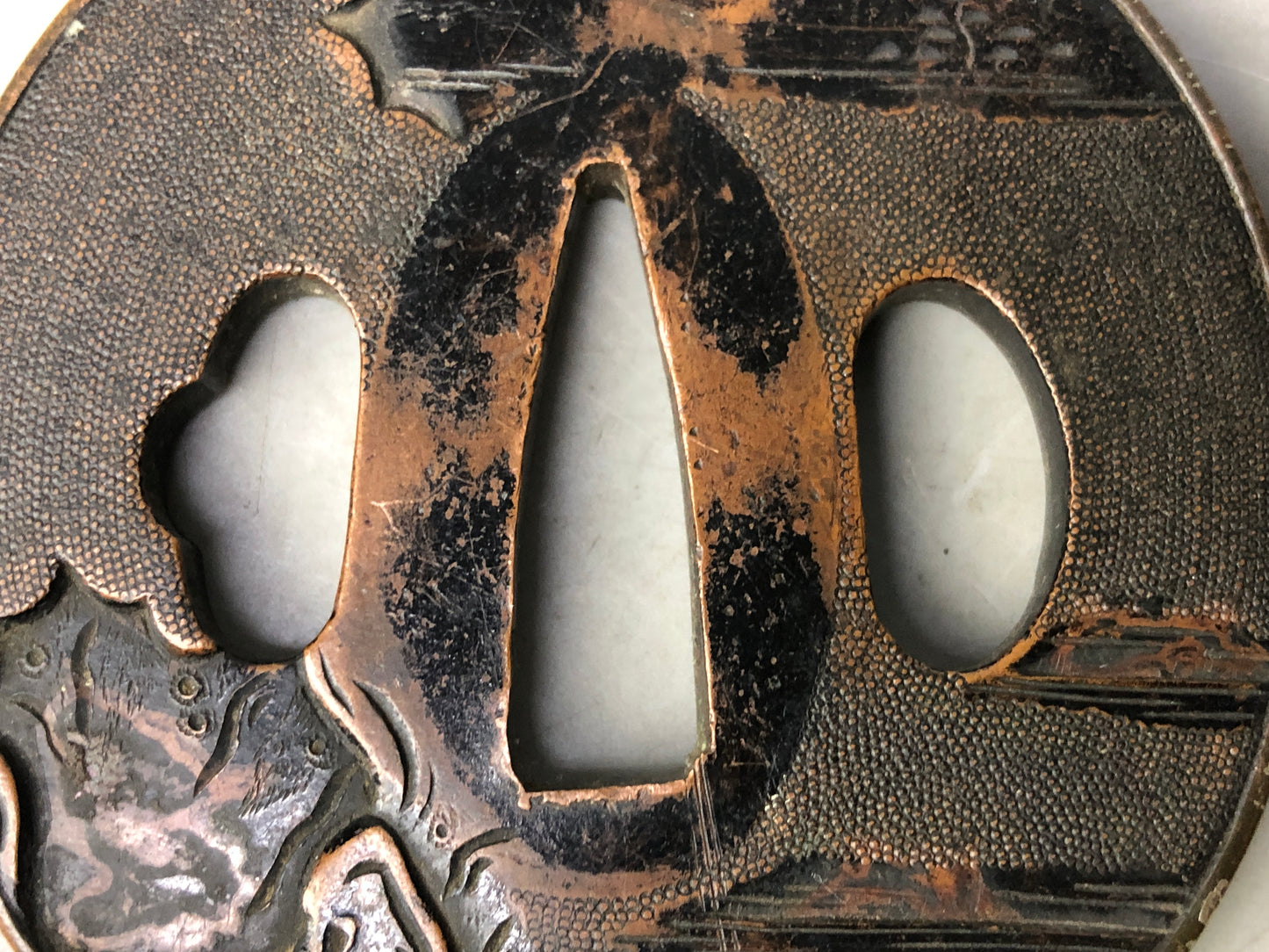 Y8322 TSUBA Copper sword guard engraving Japan samurai katana koshirae edo bus