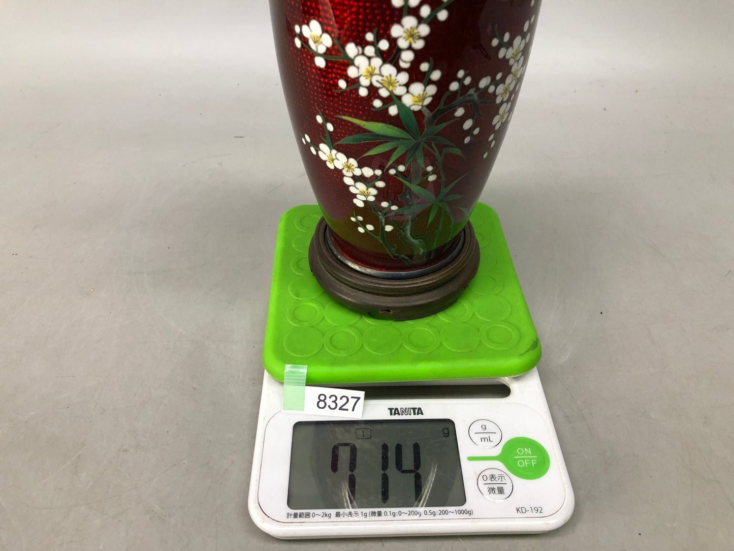 Y8327 FLOWER VASE Cloisonne Red floral pattern Japan ikebana interior decor