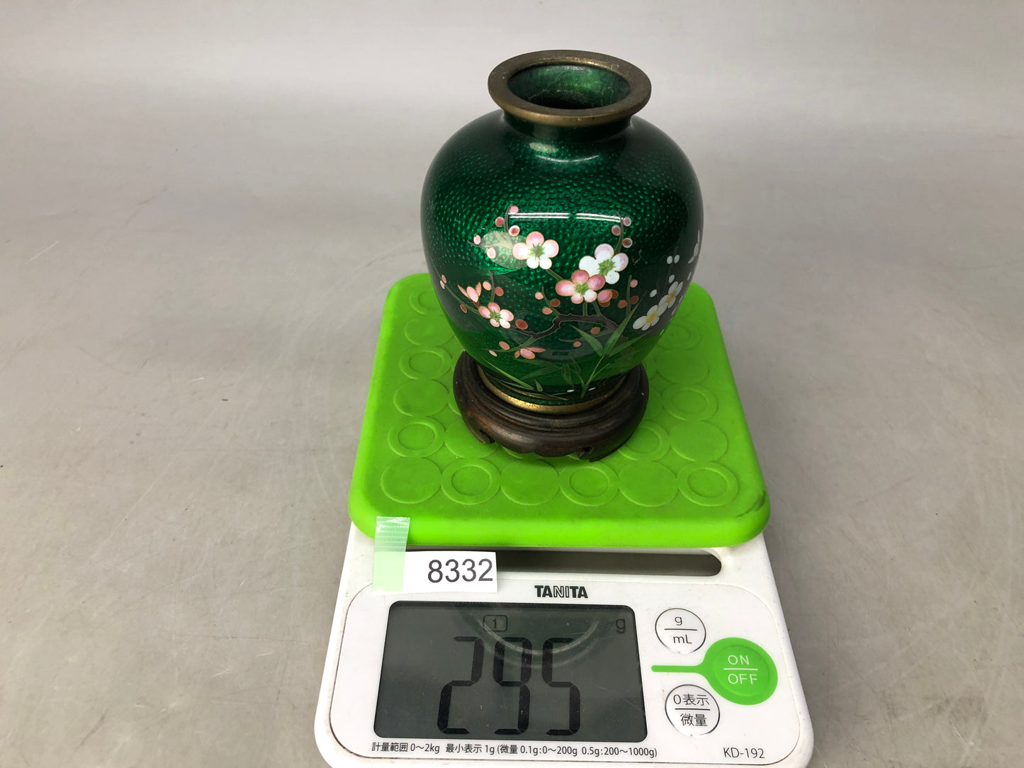 Y8332 FLOWER VASE Cloisonne Green small Japan ikebana floral arrangement decor