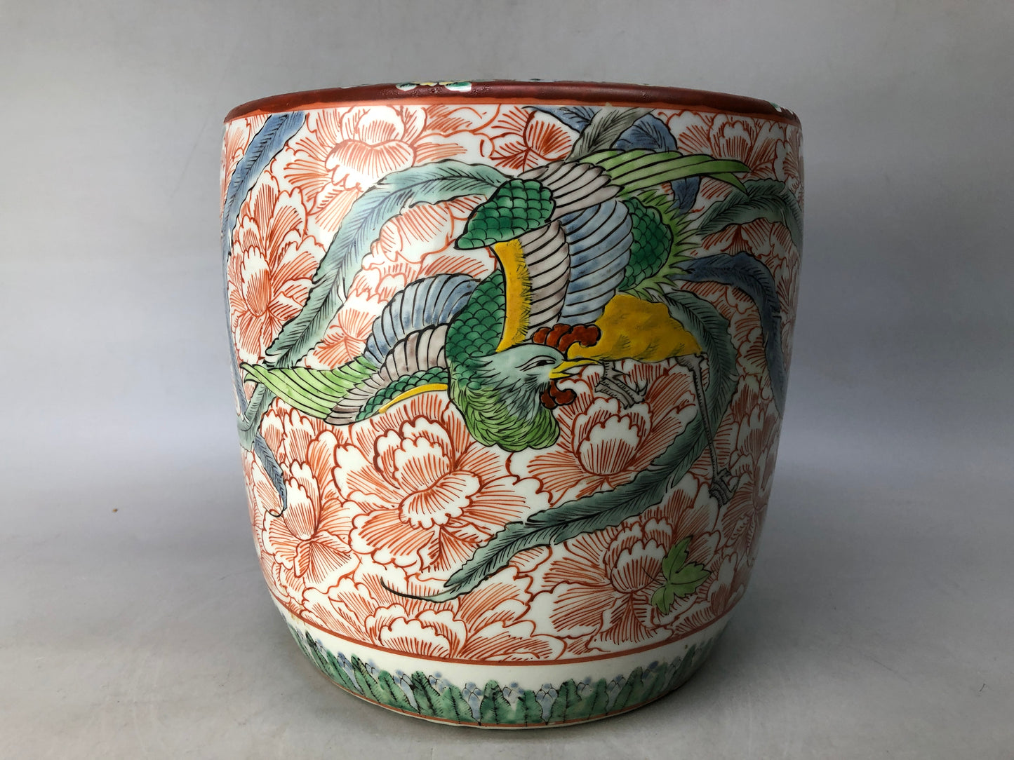 Y8352 HIBACHI Imari-ware brazier color picture Phoenix Japan antique heating