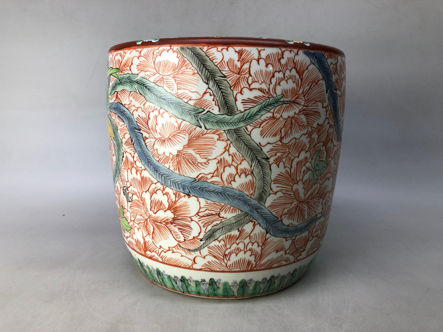 Y8352 HIBACHI Imari-ware brazier color picture Phoenix Japan antique heating