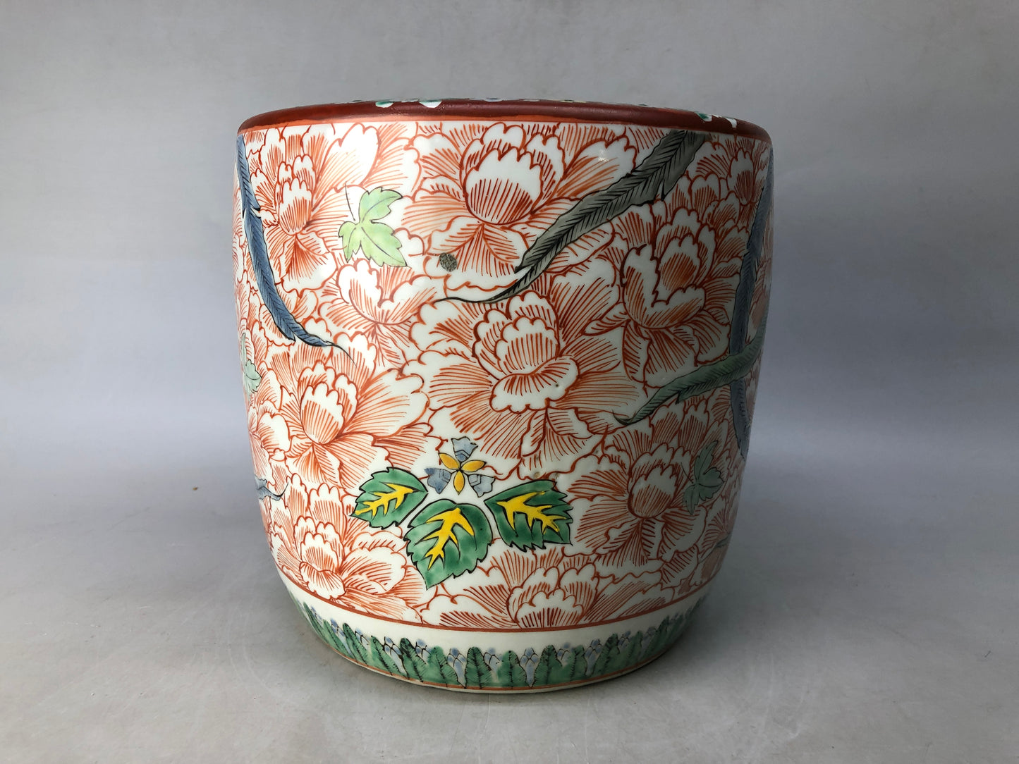 Y8352 HIBACHI Imari-ware brazier color picture Phoenix Japan antique heating
