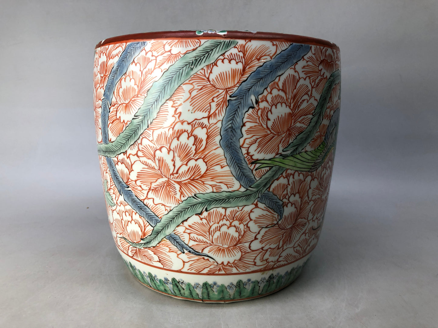 Y8352 HIBACHI Imari-ware brazier color picture Phoenix Japan antique heating