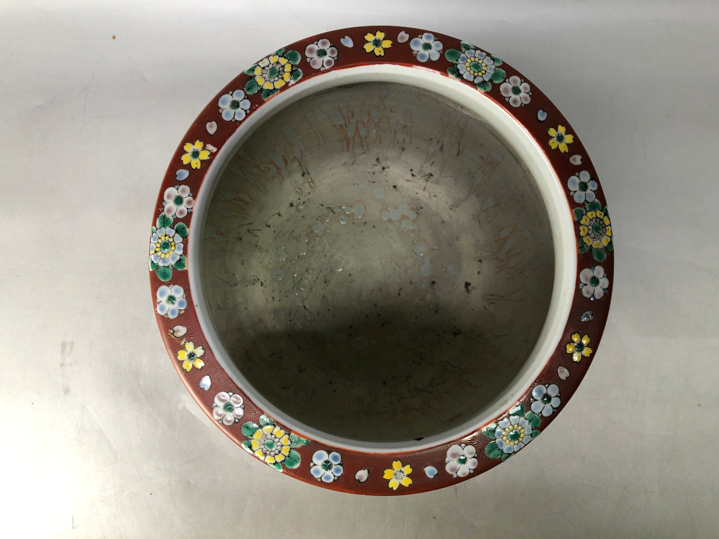 Y8352 HIBACHI Imari-ware brazier color picture Phoenix Japan antique heating