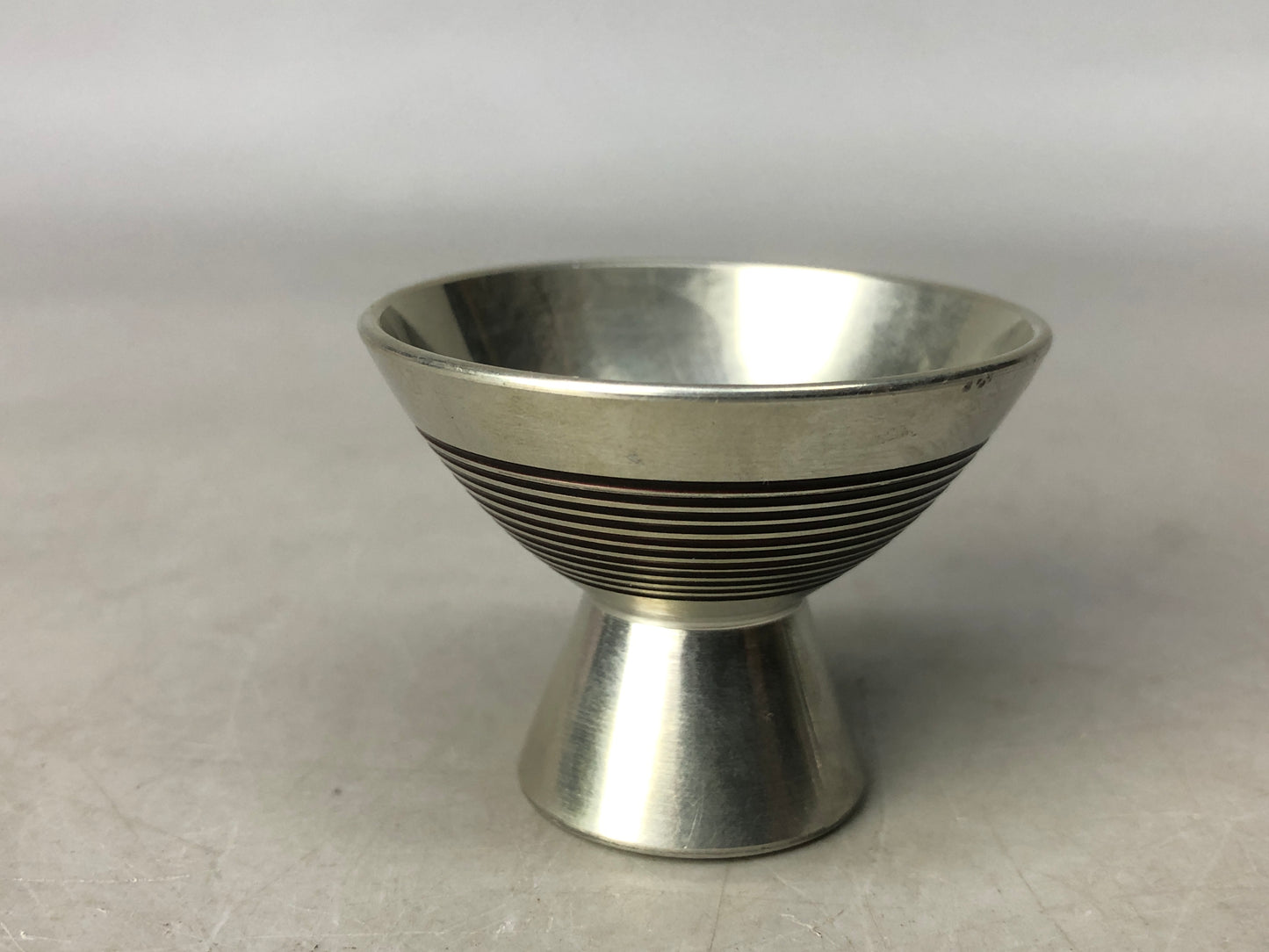 Y8362 CHAWAN tin Sake cup set of 5 signed box Japan antique tableware kitchen