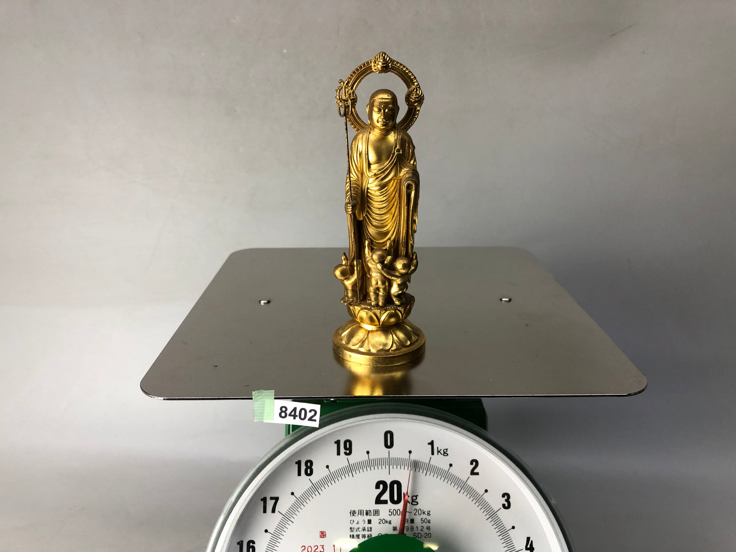 Y8402 STATUE metal Baby Jizo figurine signed guardian deity Japan antique