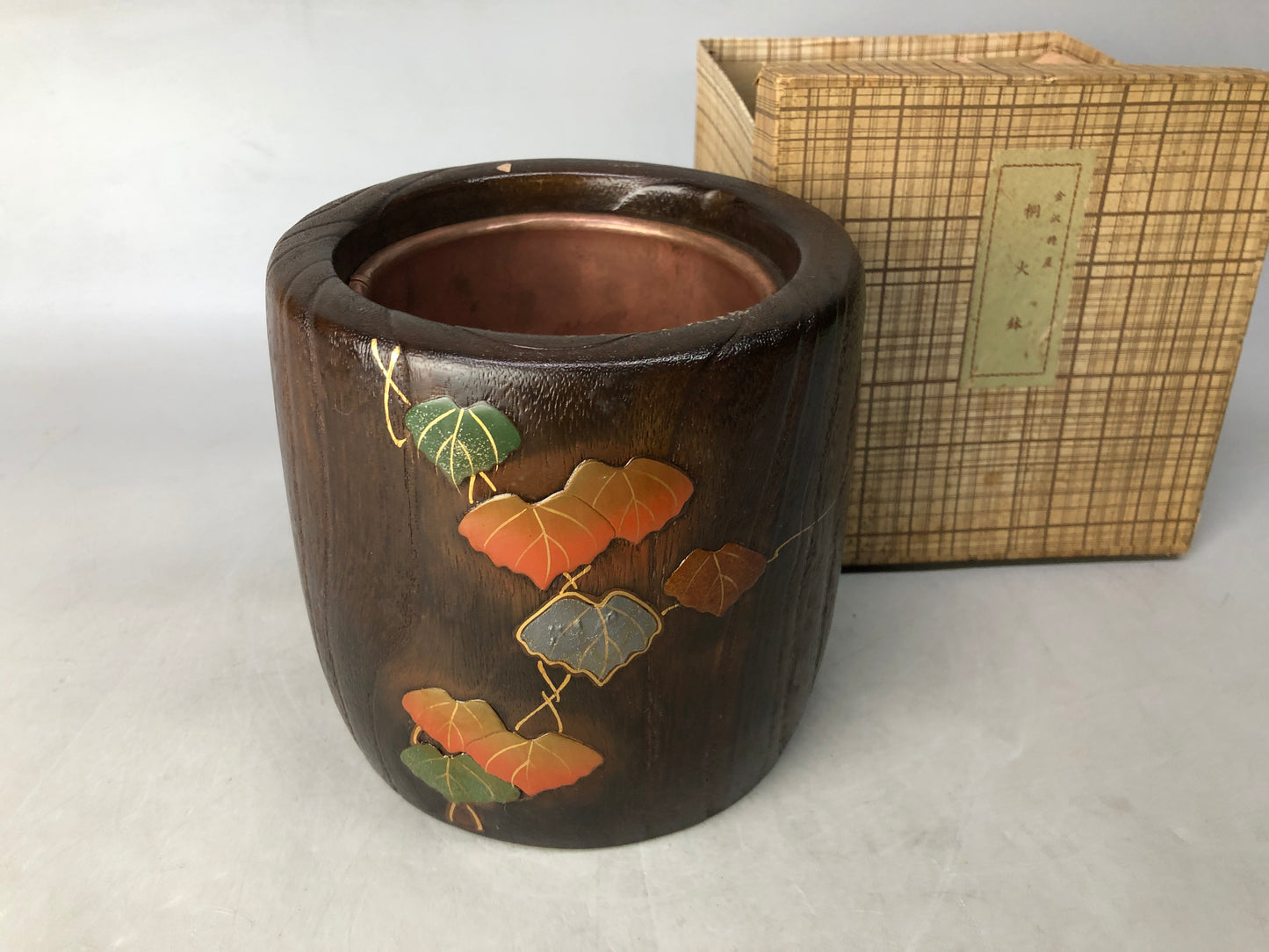 Y8403 HIBACHI Makie Paulownia brazier box Unused Japan antique vintage interior
