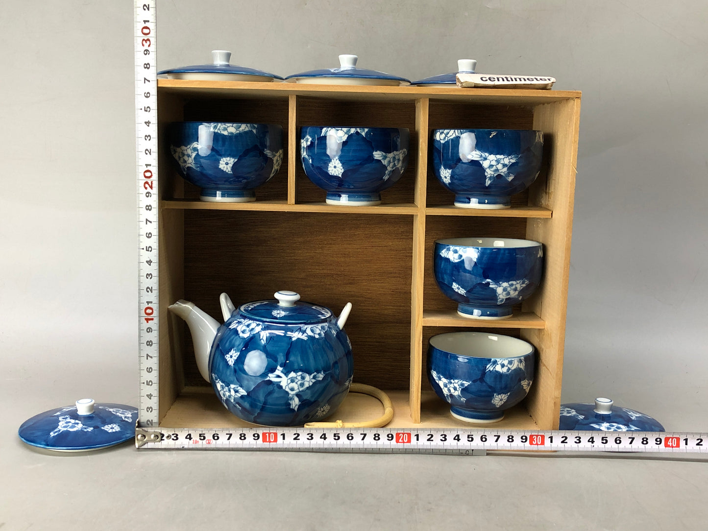 Y8411 CHAWAN Arita-ware teapot pot cup set signed box Japan antique Sencha