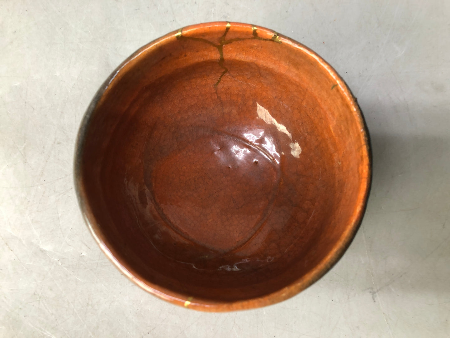 Y8414 CHAWAN Raku-ware red bowl kintsugi signed box Japan antique tea ceremony
