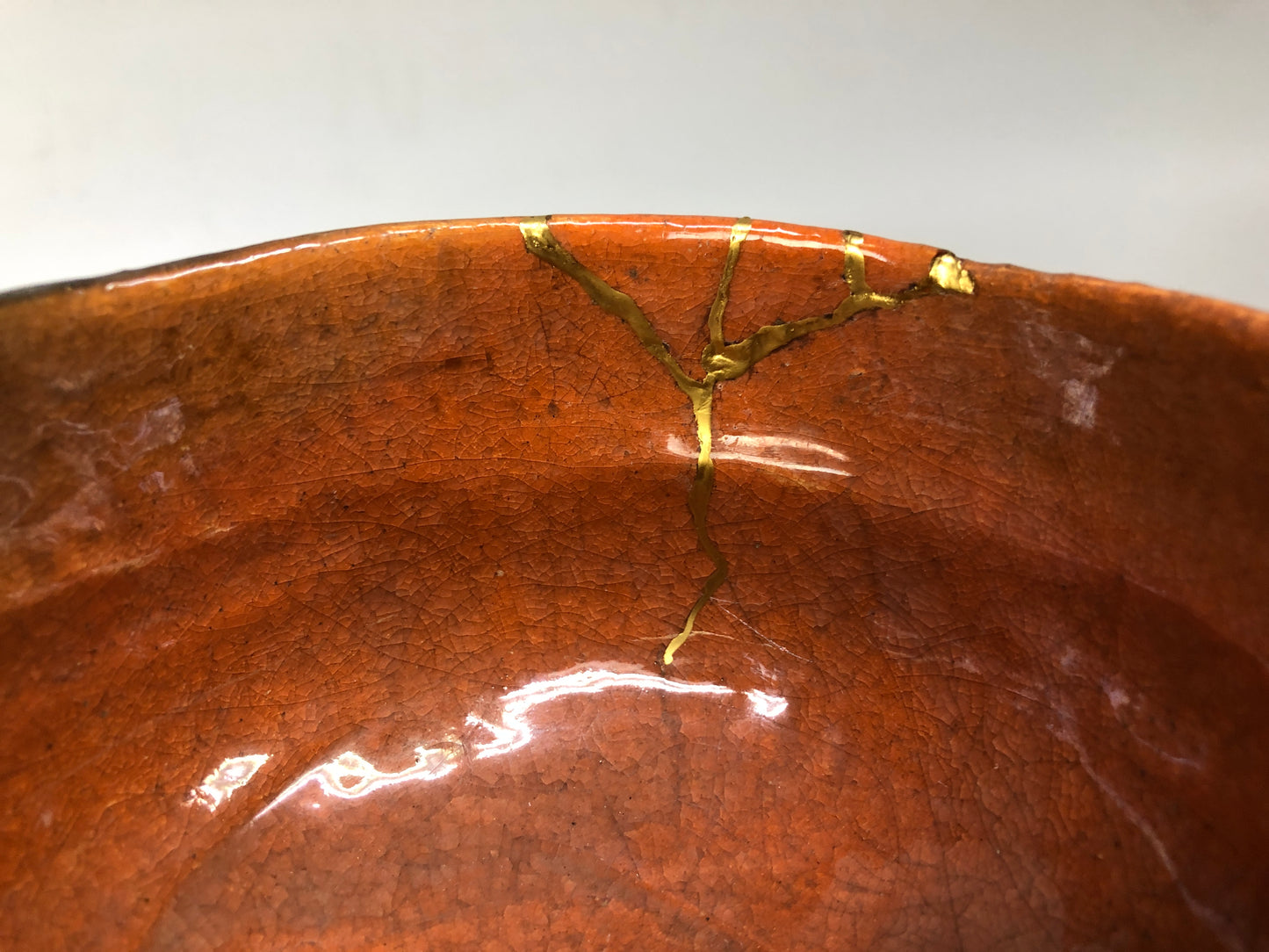 Y8414 CHAWAN Raku-ware red bowl kintsugi signed box Japan antique tea ceremony