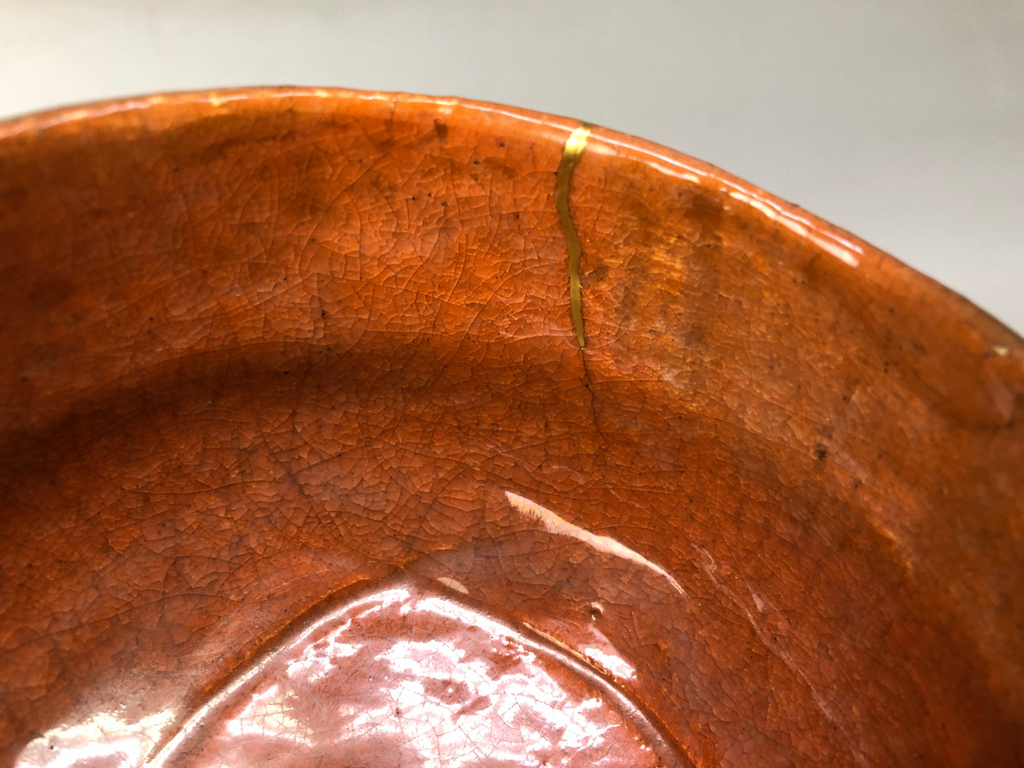 Y8414 CHAWAN Raku-ware red bowl kintsugi signed box Japan antique tea ceremony