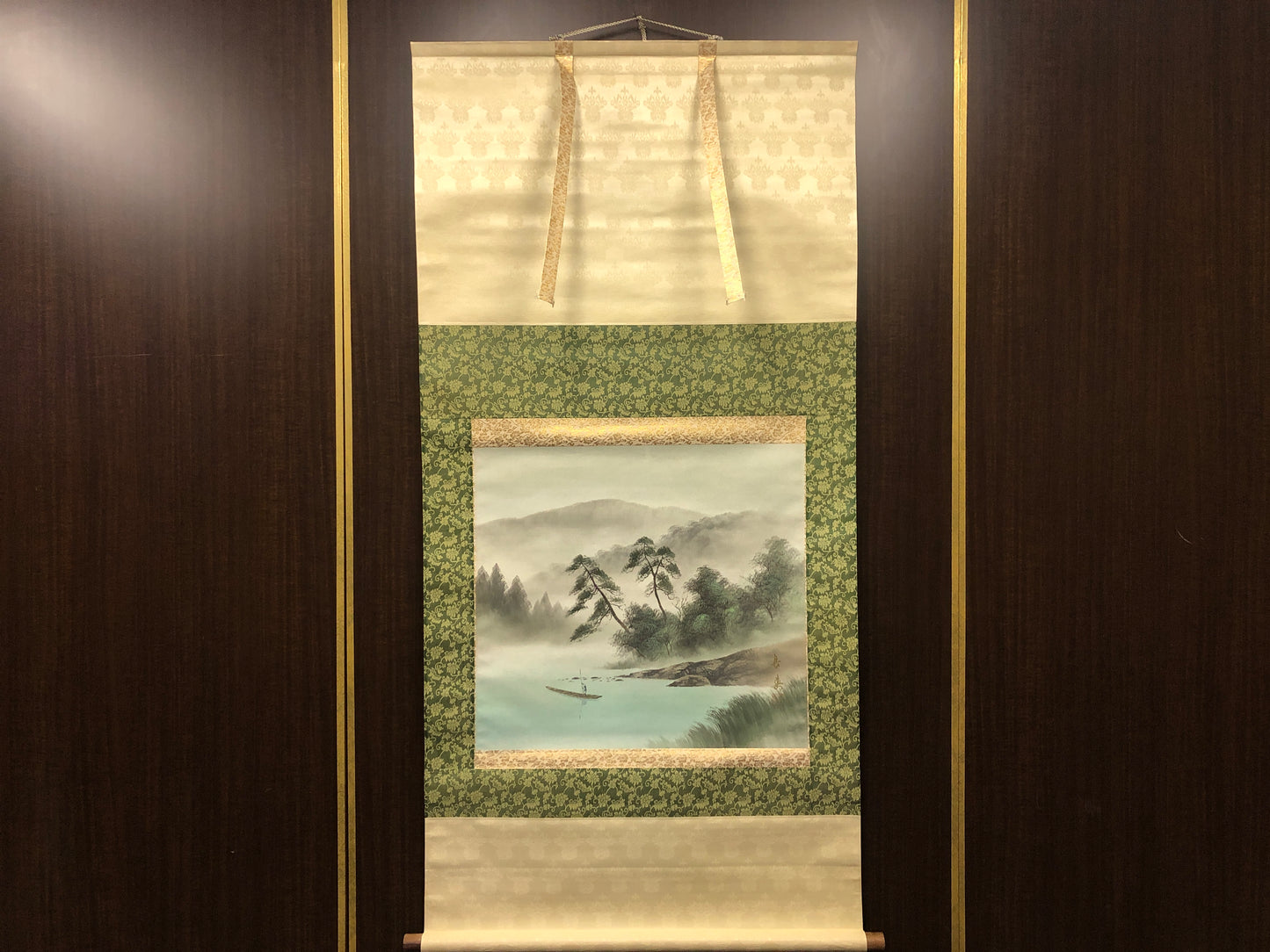 Y8430 KAKEJIKU Ship landscape signed Japan antique hanging scroll interior art