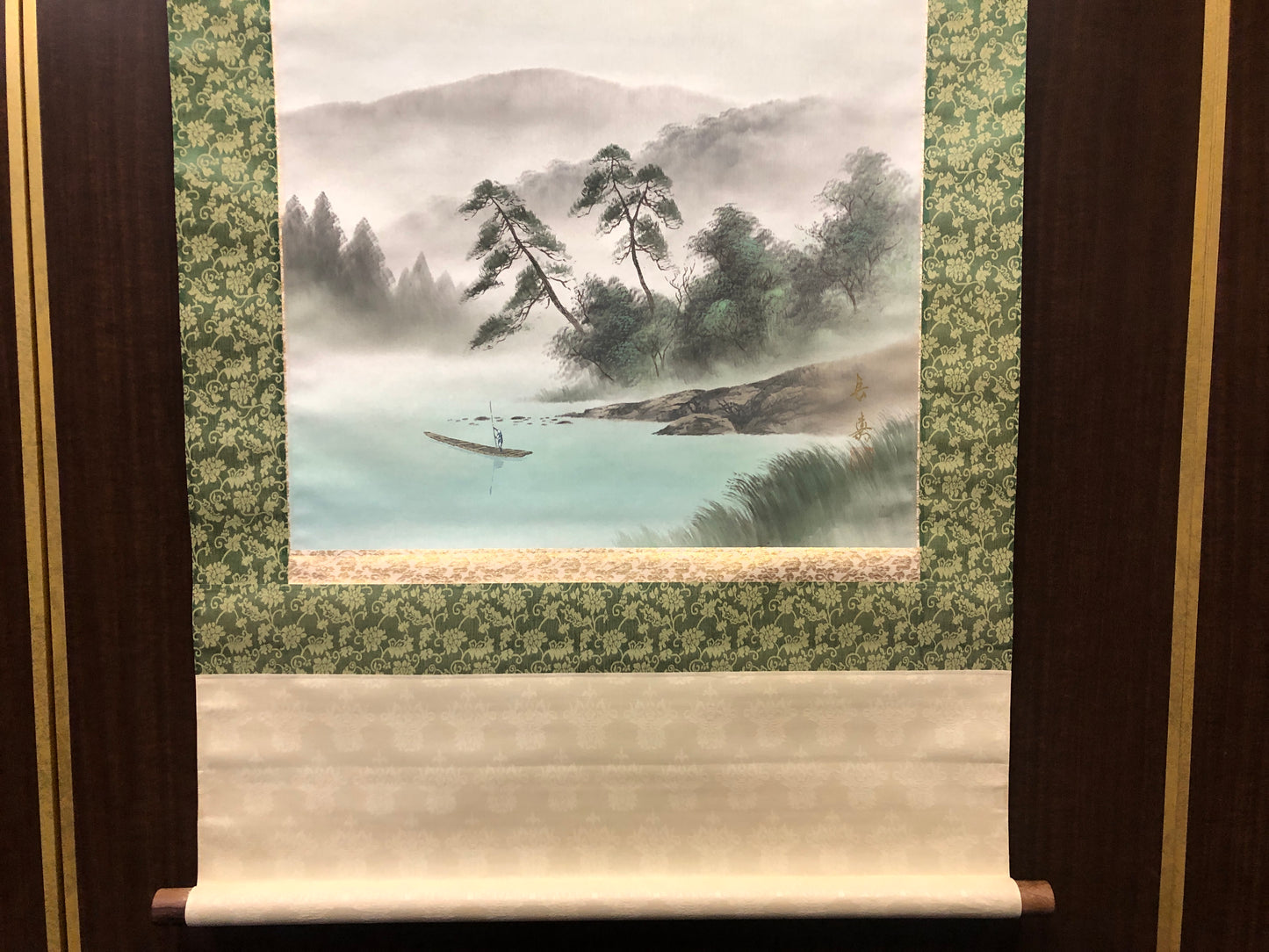 Y8430 KAKEJIKU Ship landscape signed Japan antique hanging scroll interior art