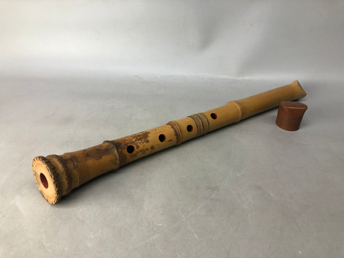 Y8431 SHAKUHACHI Bamboo flute Kinko style joint signed Japan antique music