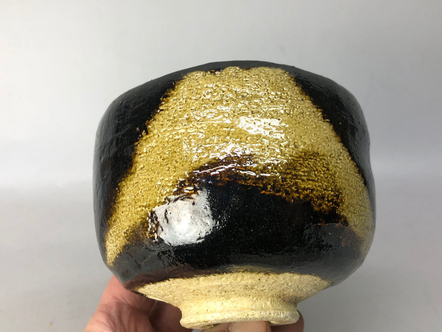 Y8440 CHAWAN Raku-ware black bowl Mt.Fuji signed box Japan antique tea ceremony