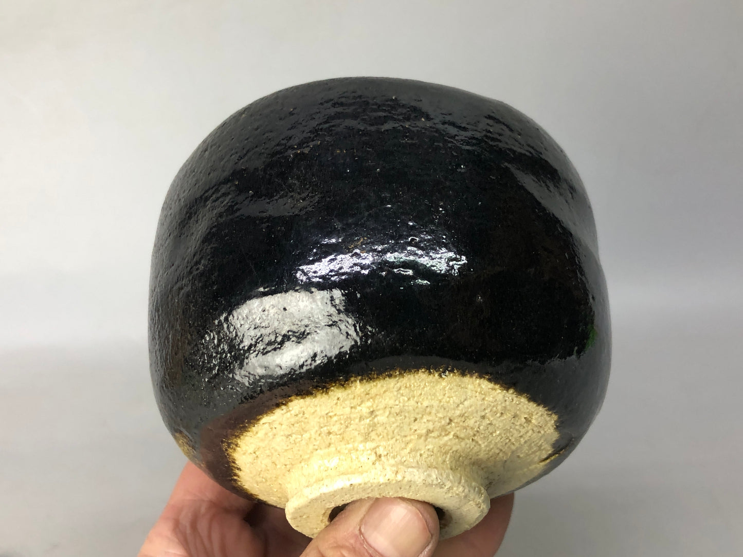 Y8440 CHAWAN Raku-ware black bowl Mt.Fuji signed box Japan antique tea ceremony