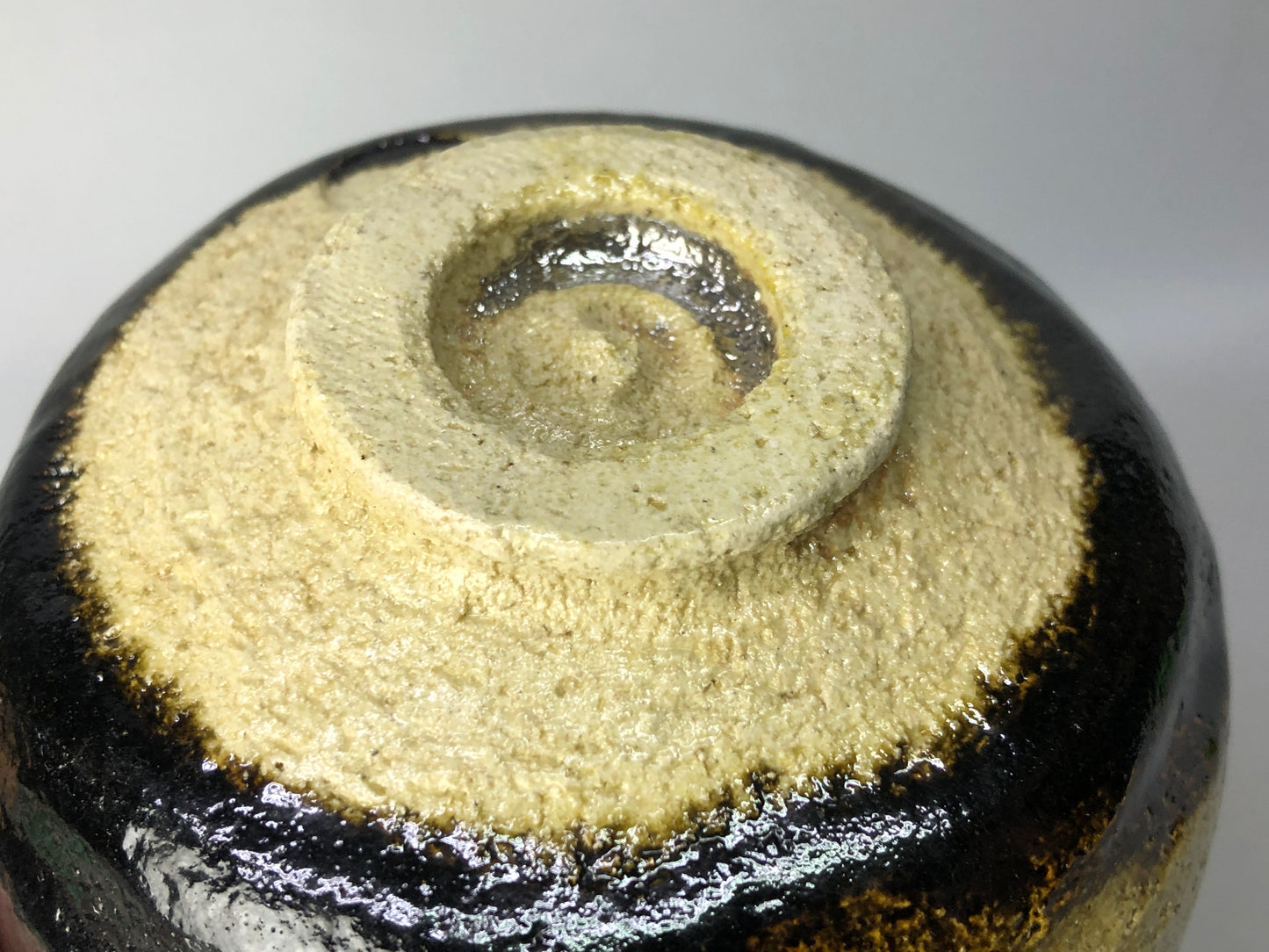 Y8440 CHAWAN Raku-ware black bowl Mt.Fuji signed box Japan antique tea ceremony