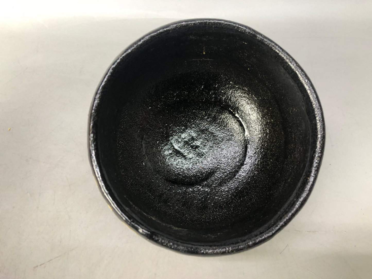Y8440 CHAWAN Raku-ware black bowl Mt.Fuji signed box Japan antique tea ceremony