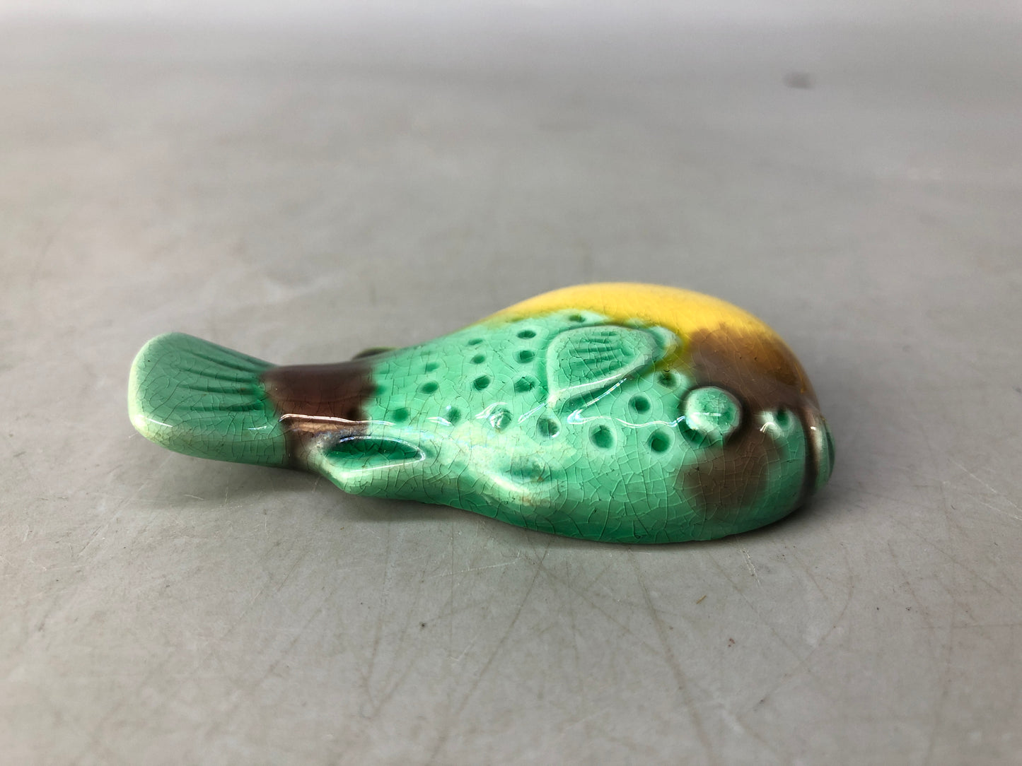 Y8445 OKIMONO Chopstick rest Puffer fish signed box China antique collectible