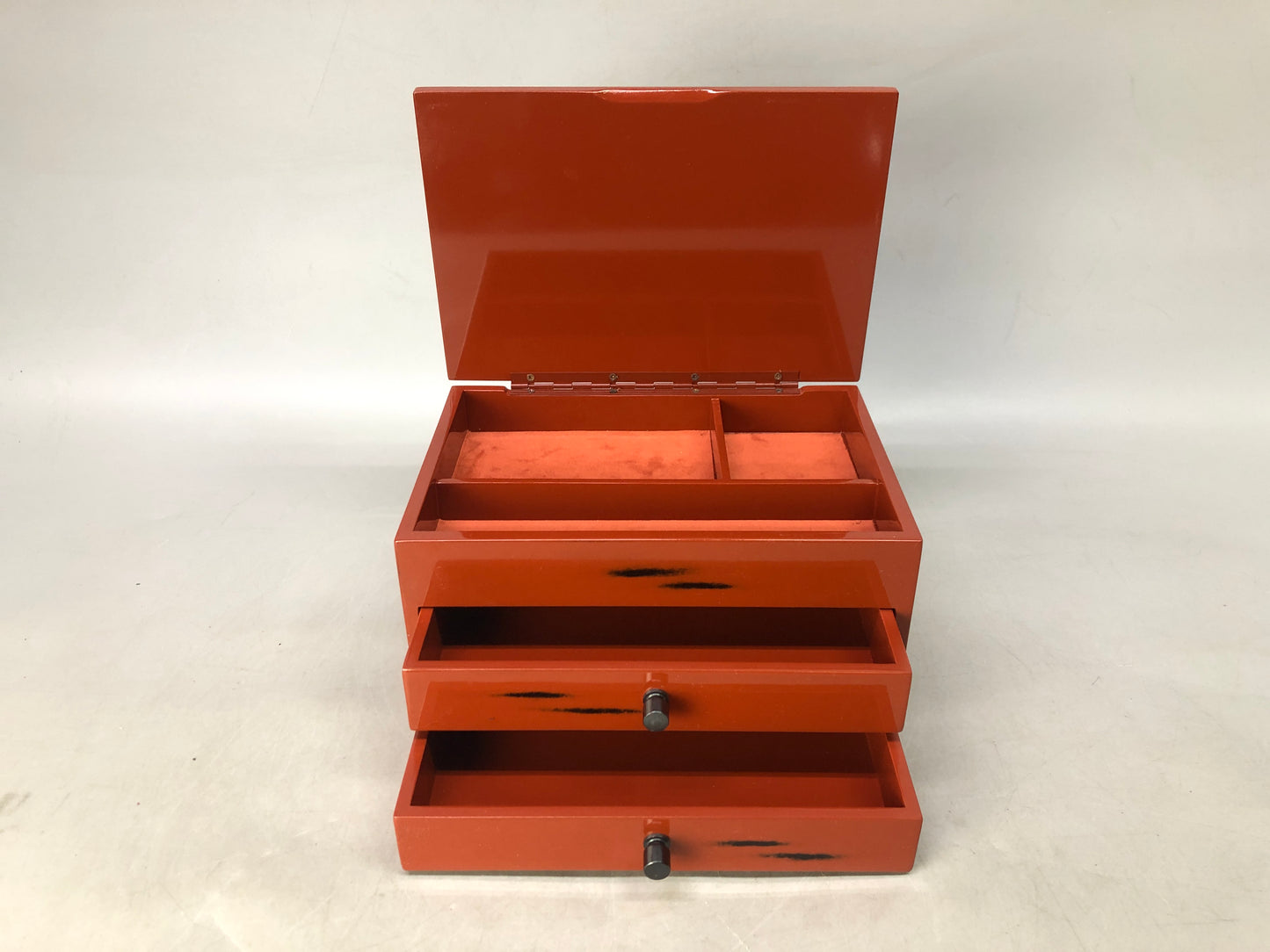 Y8450 TANSU Negoro lacquer small chest of drawers trinket jewelry Japan antique