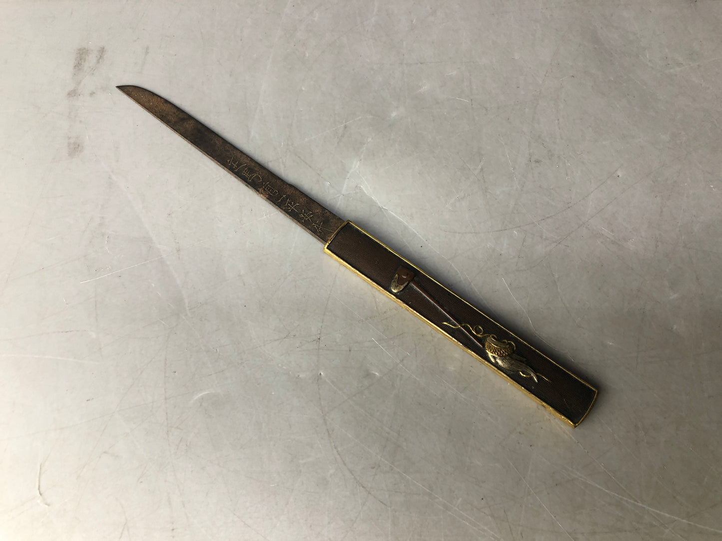 Y8456 TSUKA Kogatana small sword Inlay signed metalwork Japan Koshirae antique