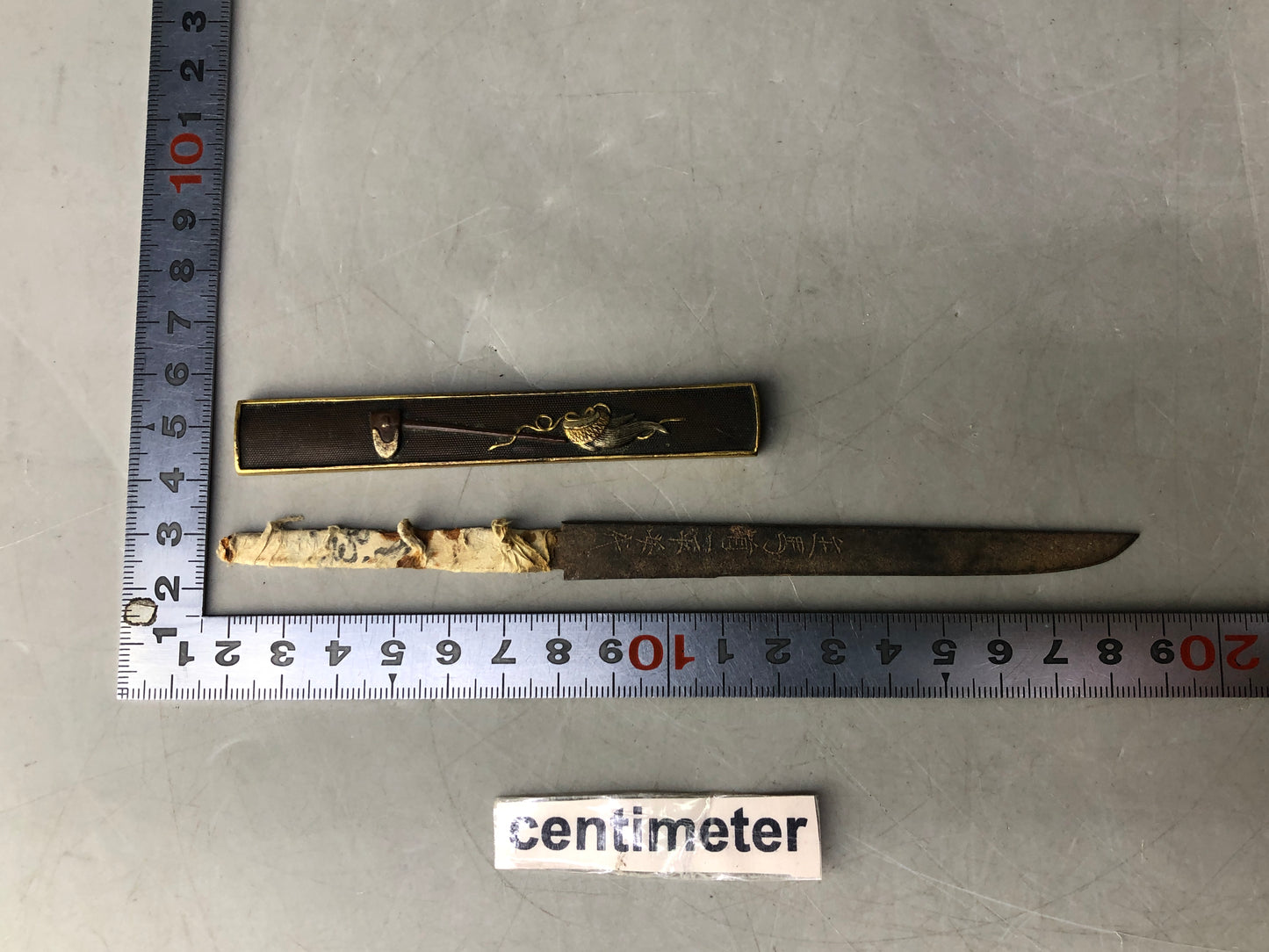 Y8456 TSUKA Kogatana small sword Inlay signed metalwork Japan Koshirae antique