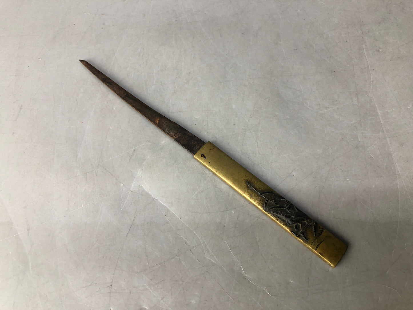 Y8459 TSUKA Kogatana small sword bamboo bird Japan Koshirae antique samurai b
