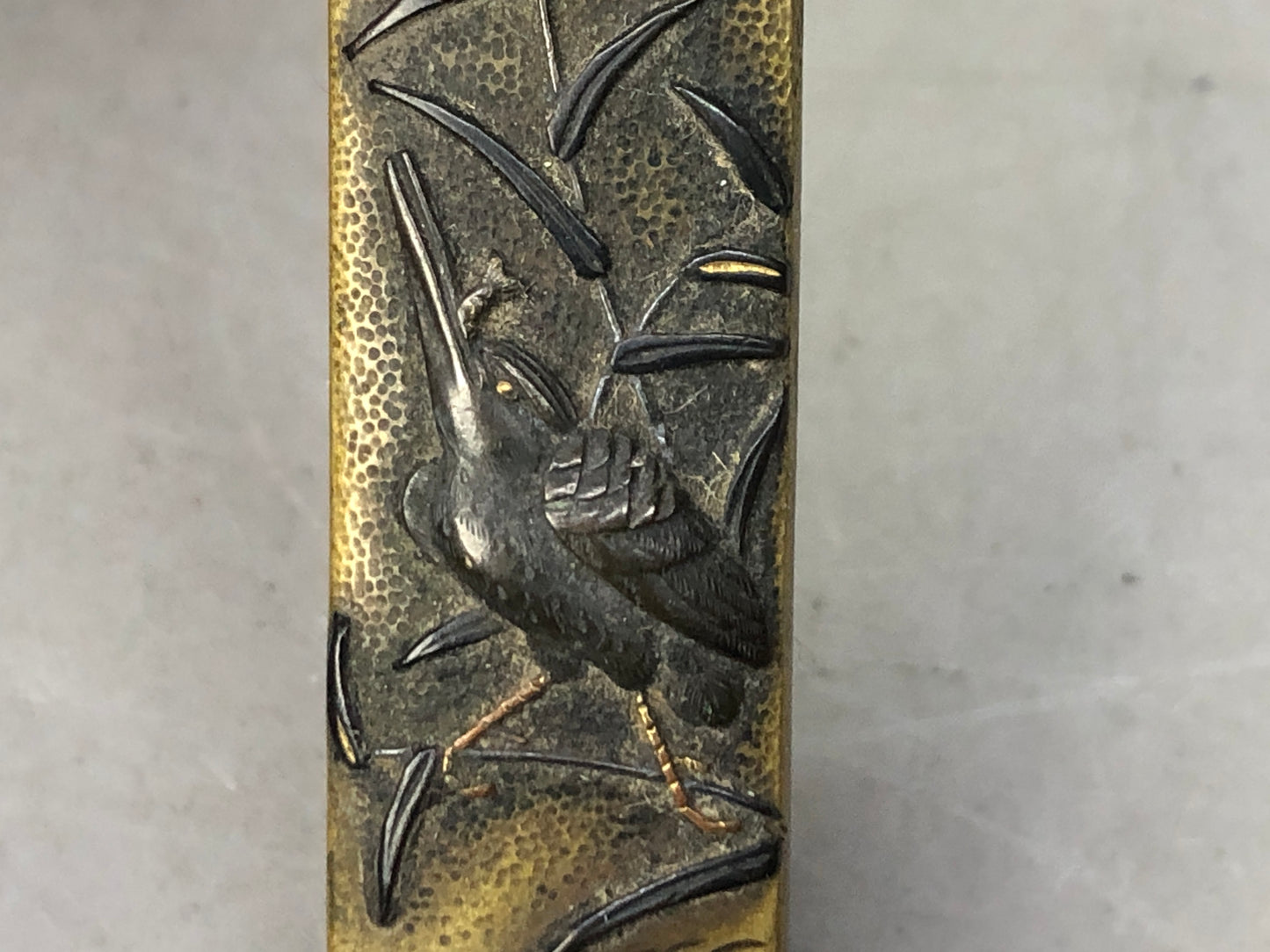 Y8459 TSUKA Kogatana small sword bamboo bird Japan Koshirae antique samurai b