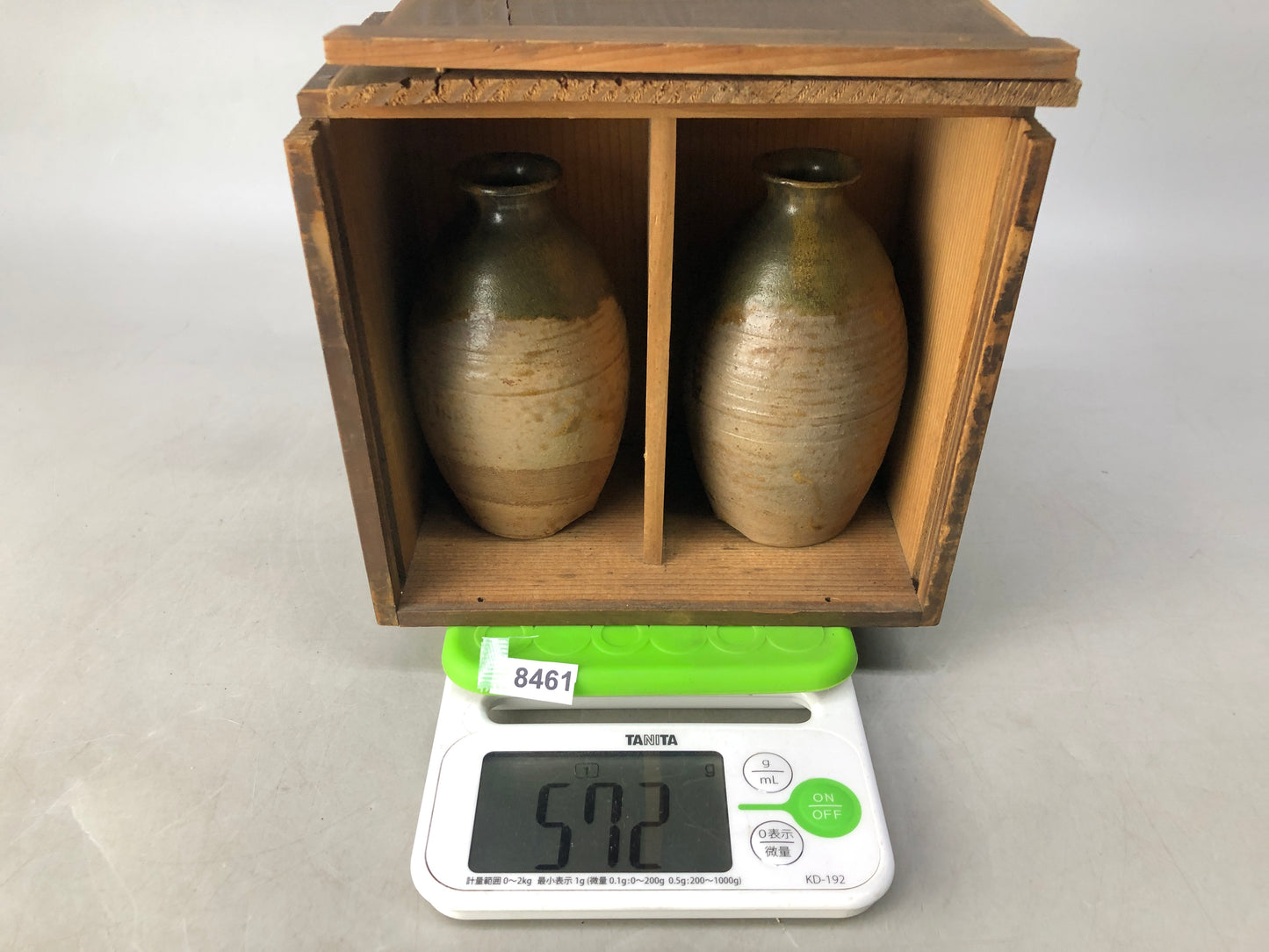 Y8461 CHOUSHI Oribe-ware Tokkuri Sake bottle set of 2 signed box Japan antique