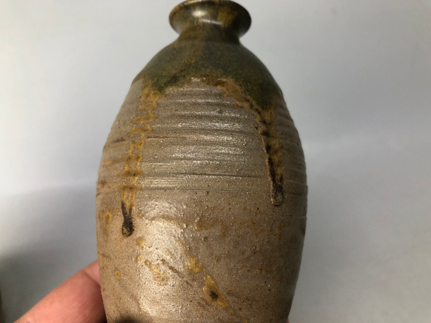 Y8461 CHOUSHI Oribe-ware Tokkuri Sake bottle set of 2 signed box Japan antique