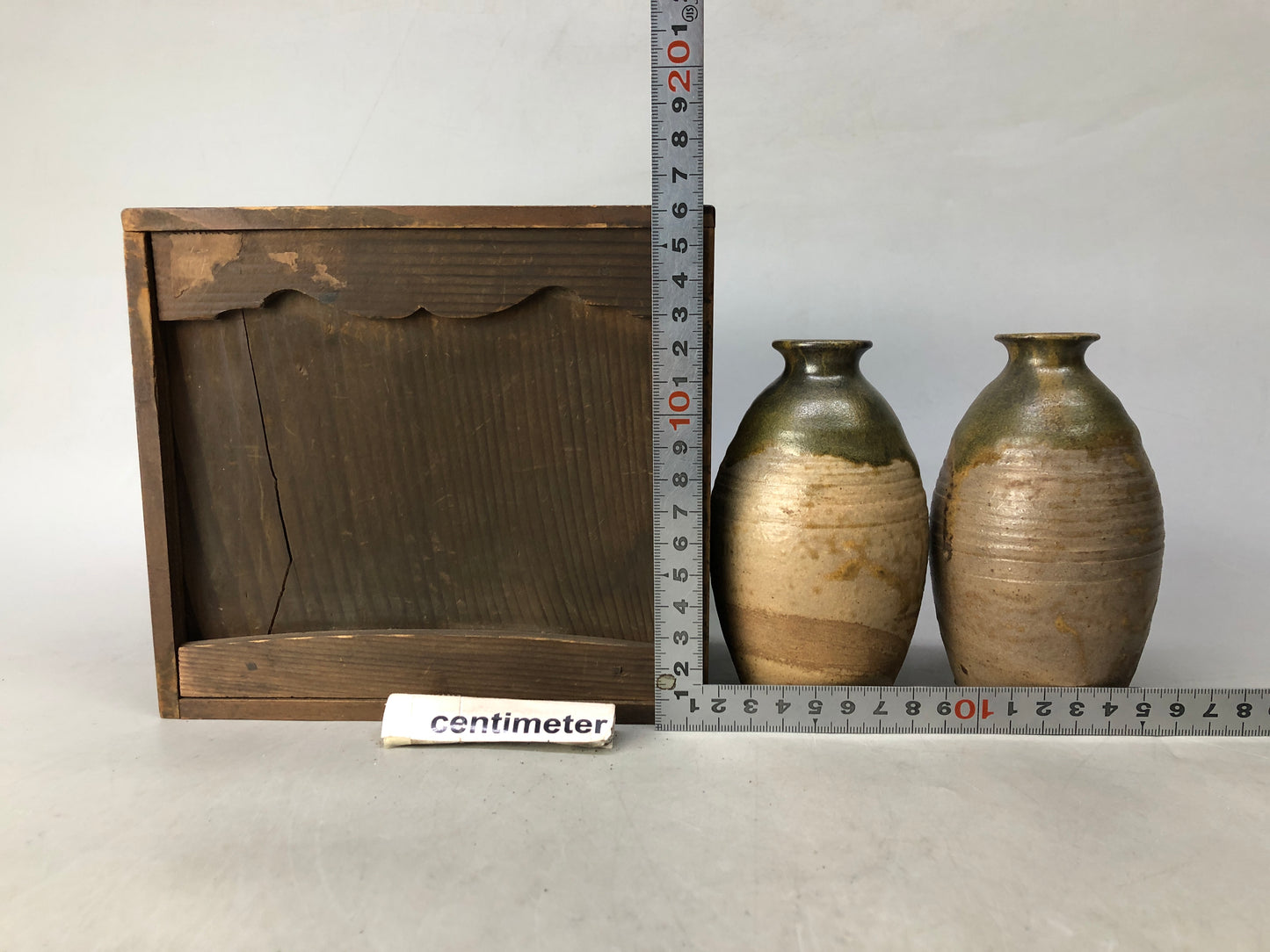 Y8461 CHOUSHI Oribe-ware Tokkuri Sake bottle set of 2 signed box Japan antique