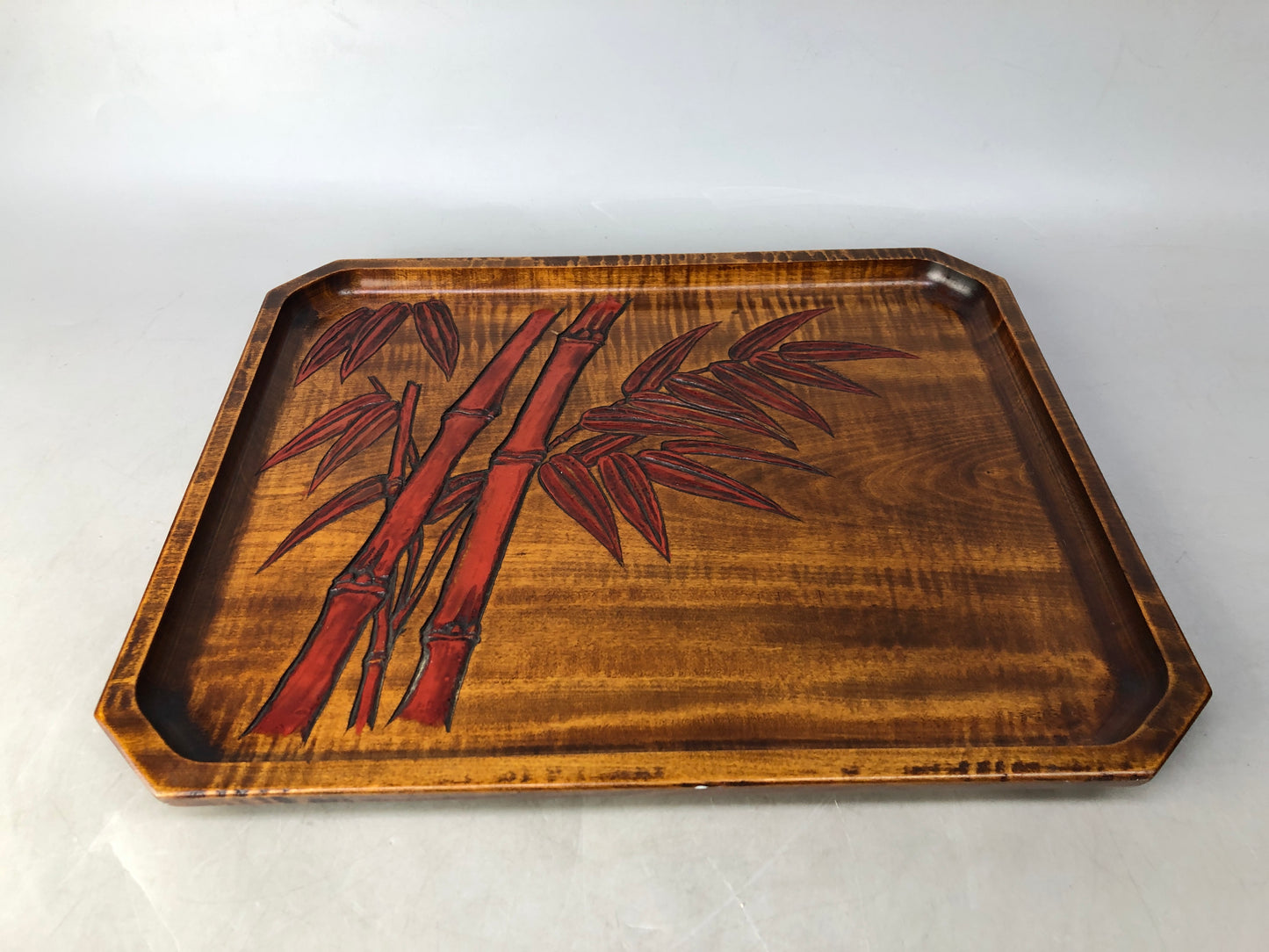 Y8464 TRAY wooden OBON OZEN bamboo carving Japan antique serving serveware