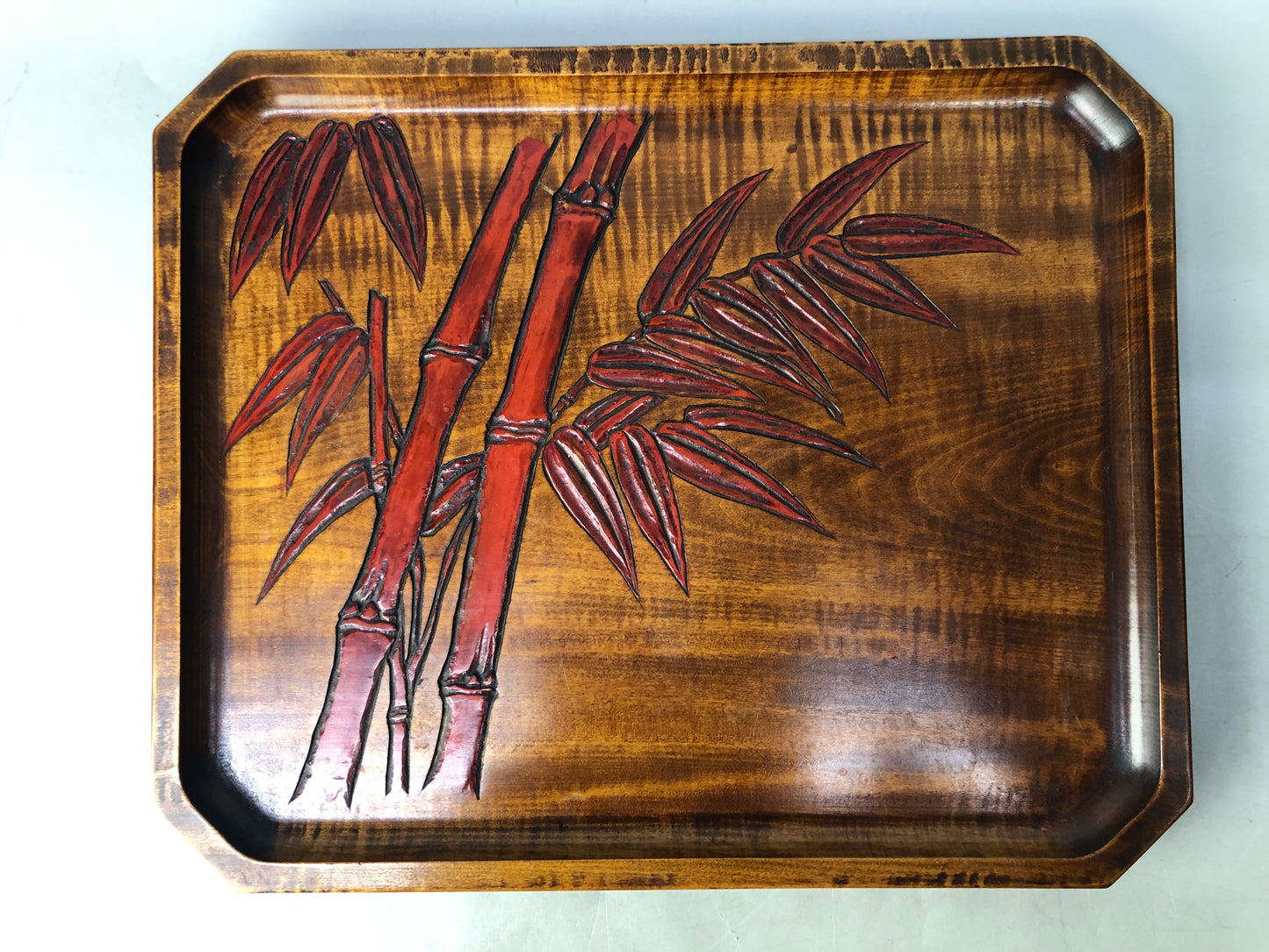 Y8464 TRAY wooden OBON OZEN bamboo carving Japan antique serving serveware