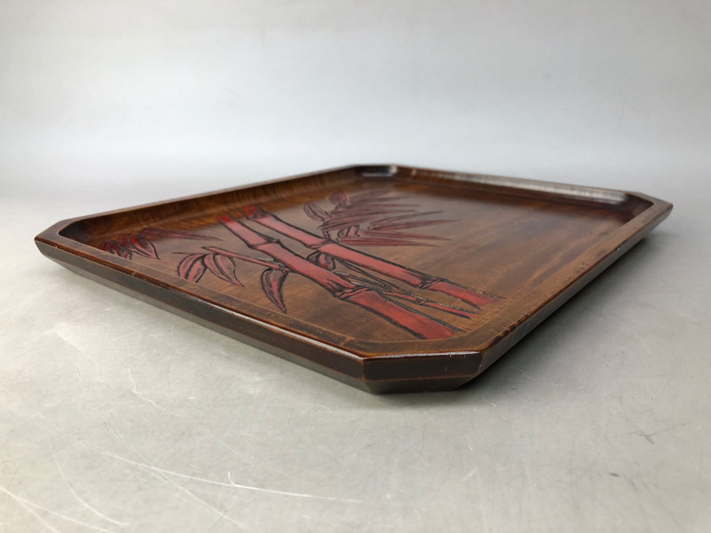 Y8464 TRAY wooden OBON OZEN bamboo carving Japan antique serving serveware