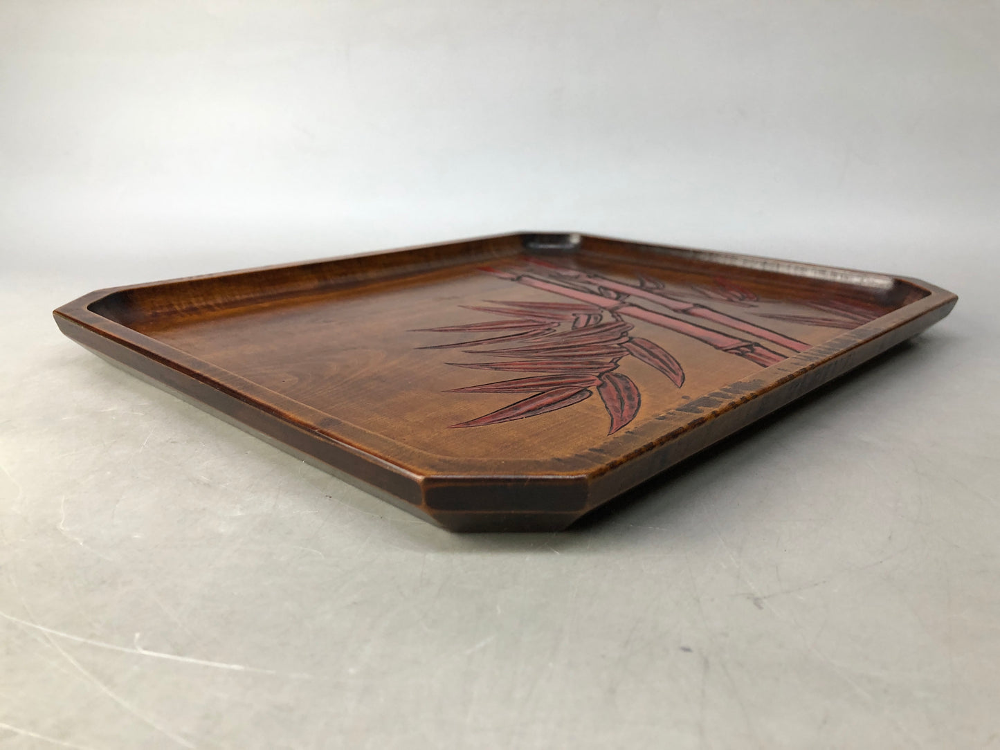 Y8464 TRAY wooden OBON OZEN bamboo carving Japan antique serving serveware