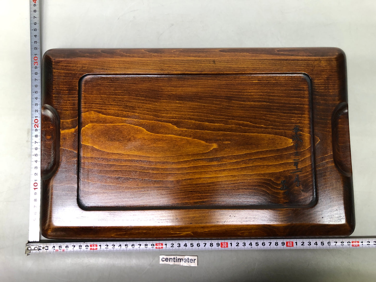 Y8465 TRAY wooden OBON OZEN ancient pattern carving box Japan antique kitchen