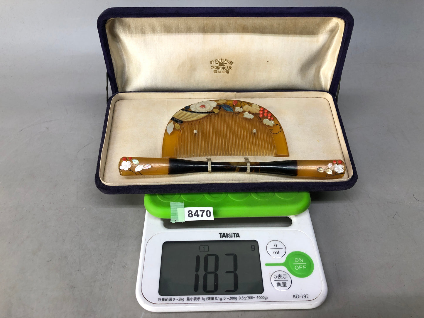 Y8470 KOUGAI Hair Stick hairpin box Raden Coral Japan antique kimono accessory