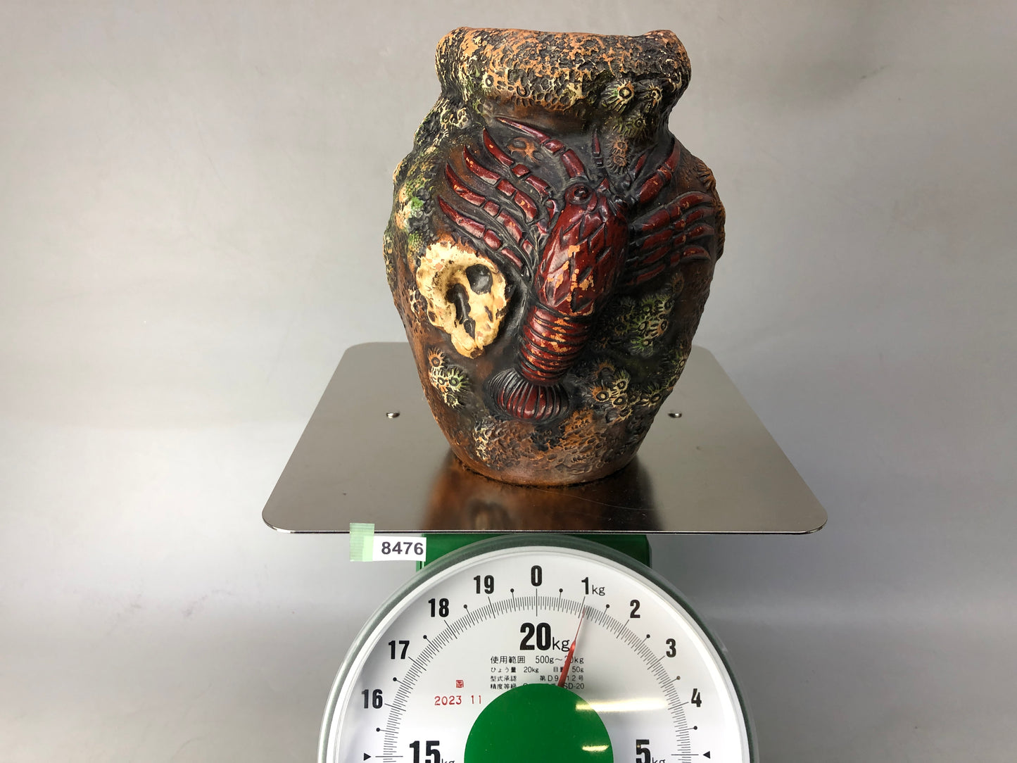 Y8476 VASE ceramic pot Octopus Shrimp Japan antique tsubo pottery interior