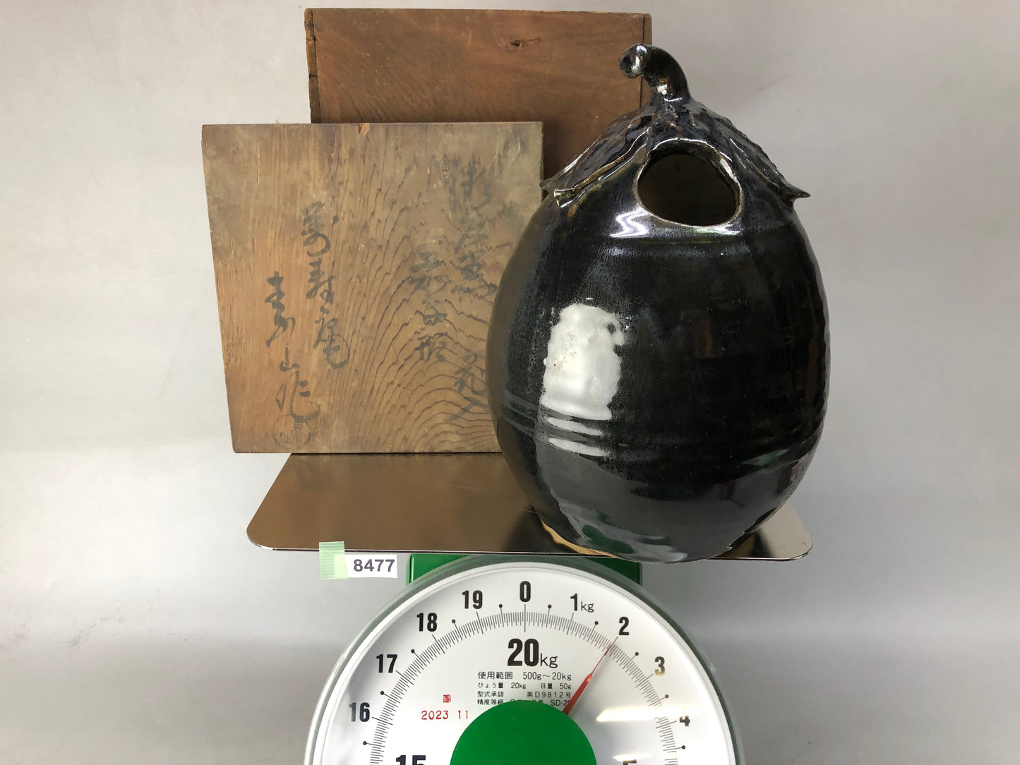 Y8477 FLOWER VASE Seto-ware signed box Japan ikebana floral arrangement decor