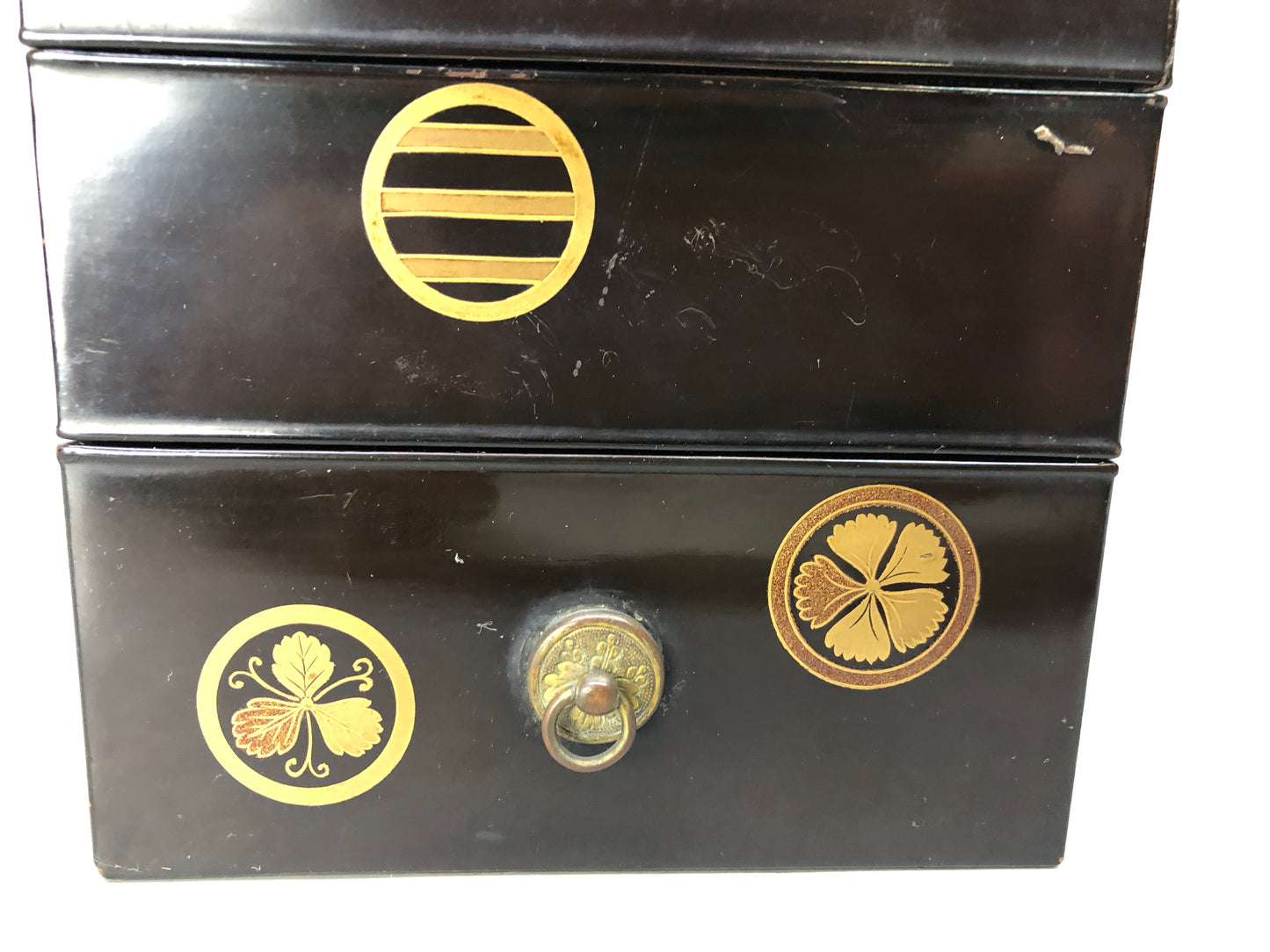 Y8484 BOX Makie small two-tiered incense case container Japan antique storage